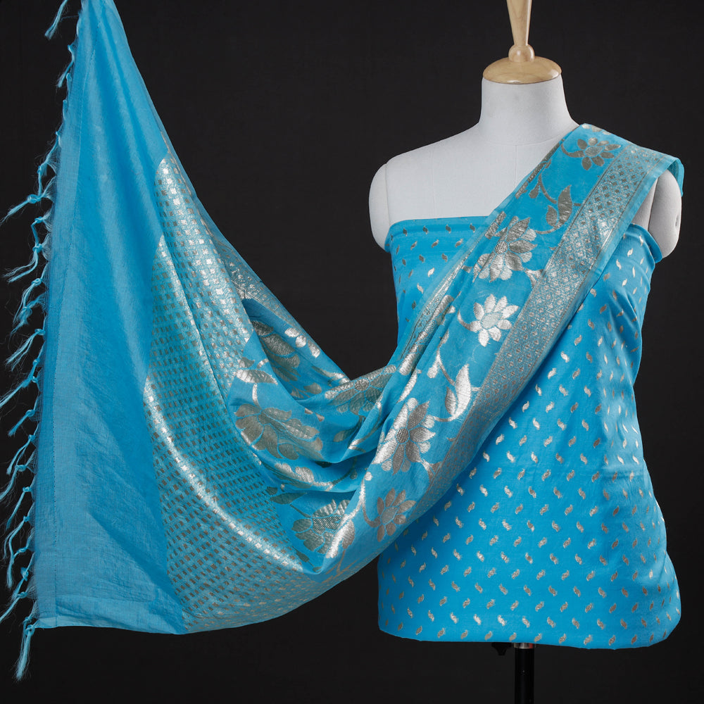 BANARASI BY MAQBUL HASAN Blue - 2pc Cotton x Viscose Zari Banarasi Dress Material