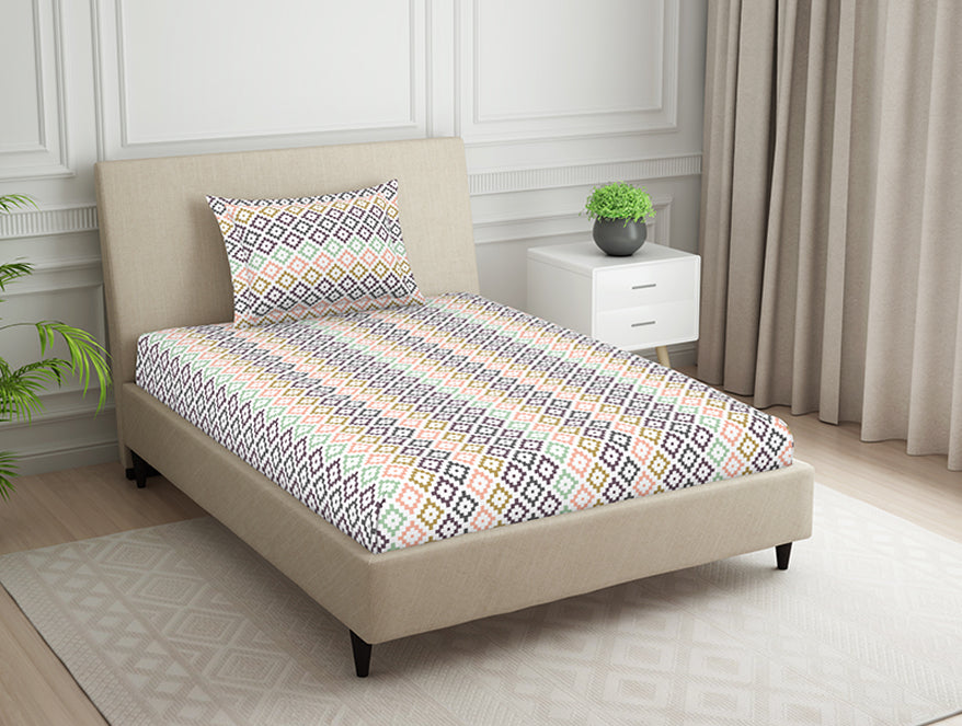 Spaces India Geometric Pink Polycotton Bedsheets Single Harmony - By Welspun - view 2
