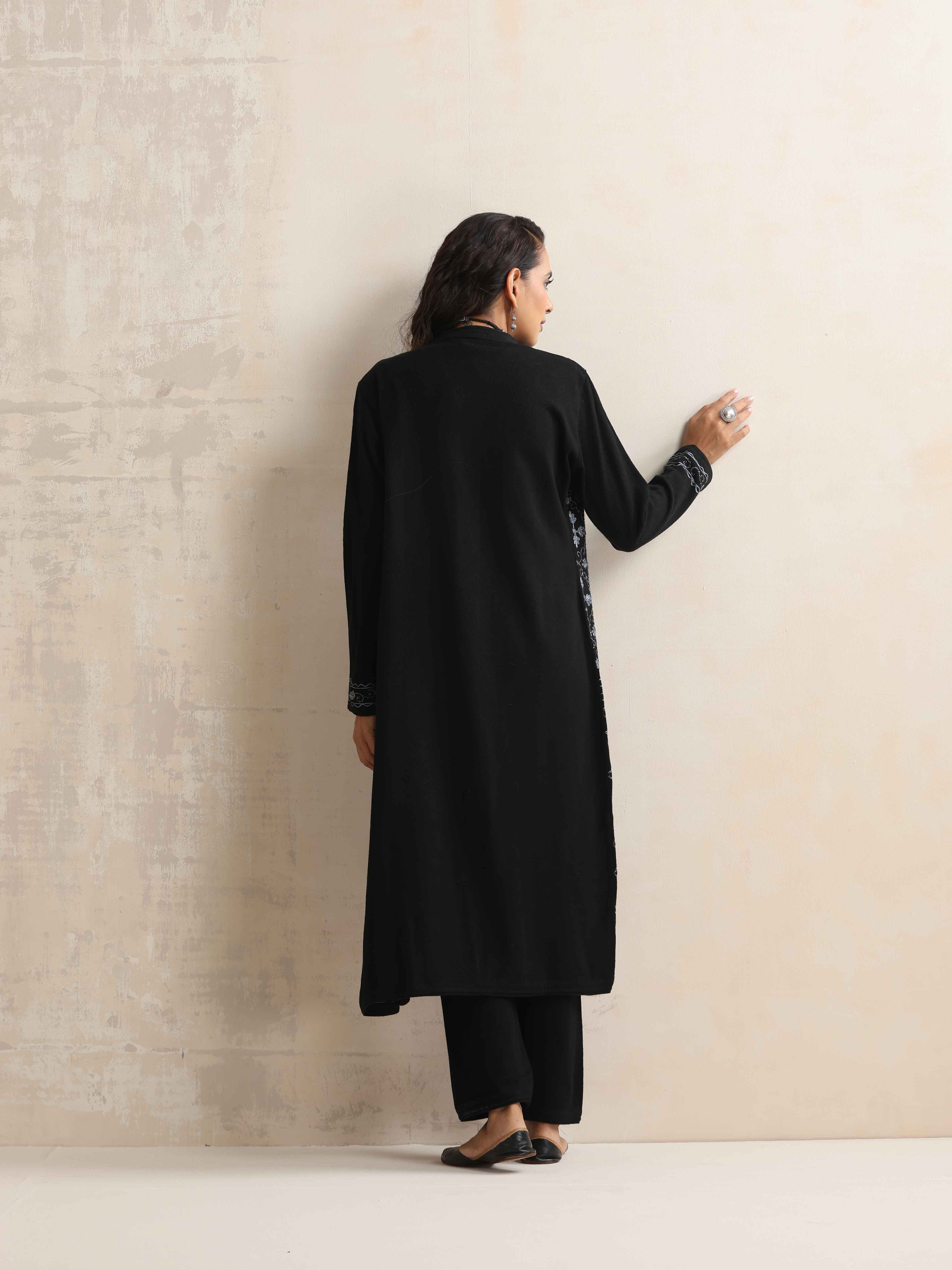 trueBrowns Black Kashmiri Woollen Jacket 3pc Set - view 10
