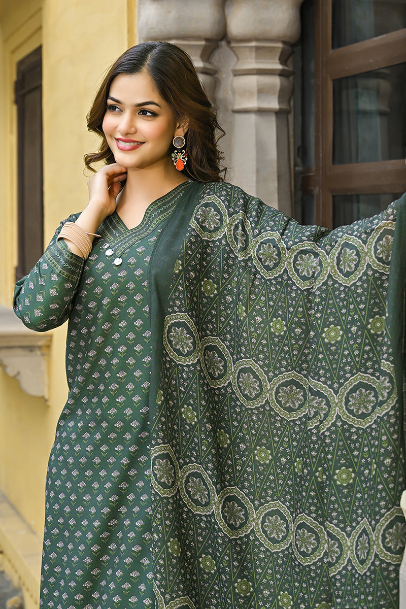 Ahika Green Cotton Blend Floral Printed Straight Suit Set VKSKD2298 - view 7
