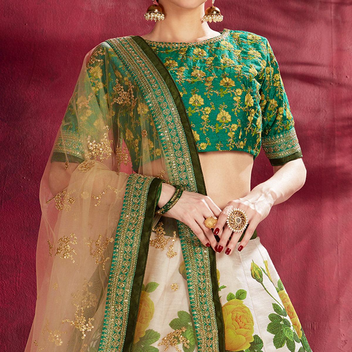 BlackTree graceful-off-white-colored-designer-digital-print-and-embroidered-banglori-silk-lehenga-choli - view 3
