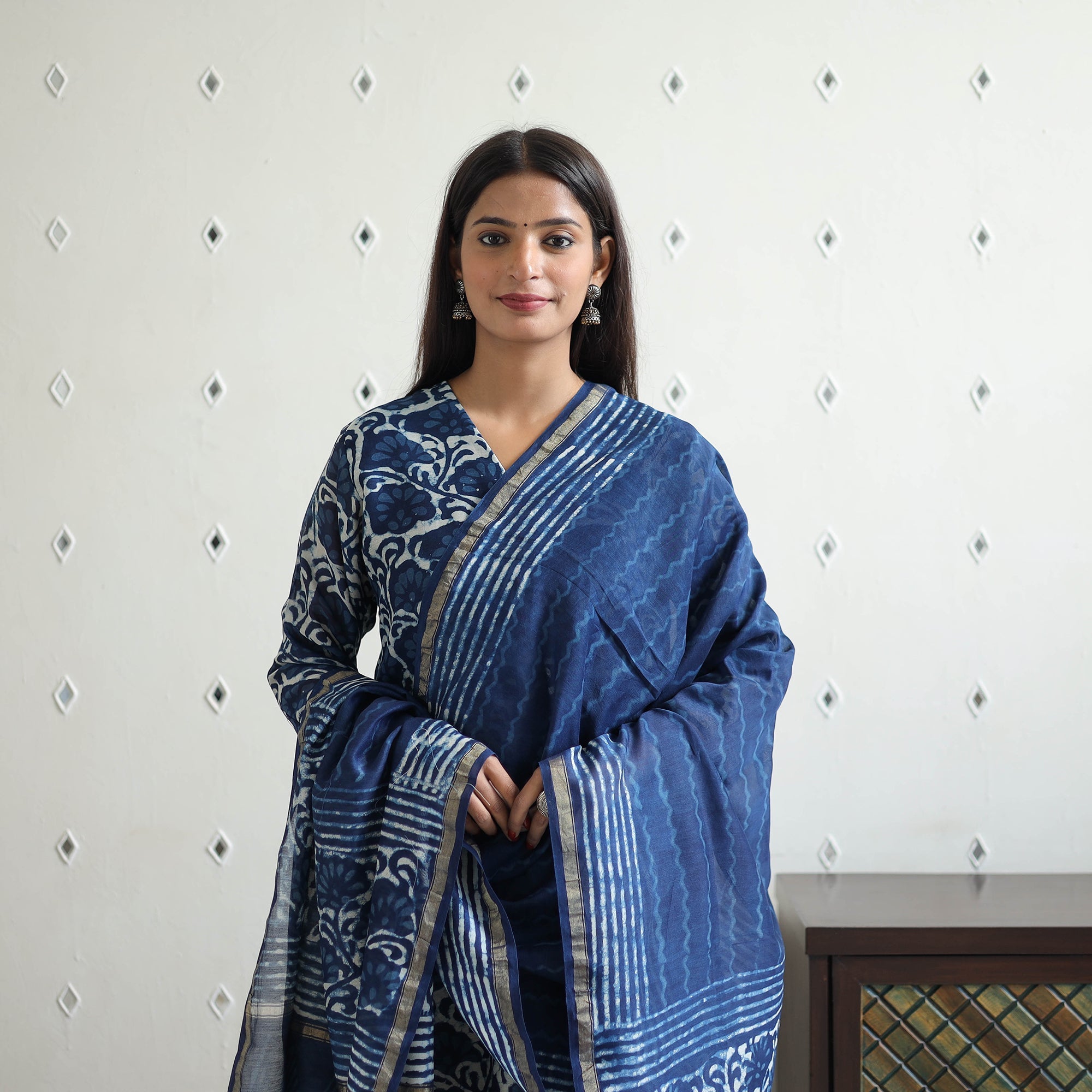 ITOKRI CASUALS Blue - Chanderi Silk Indigo Bagru Block Print Kurta Set 09