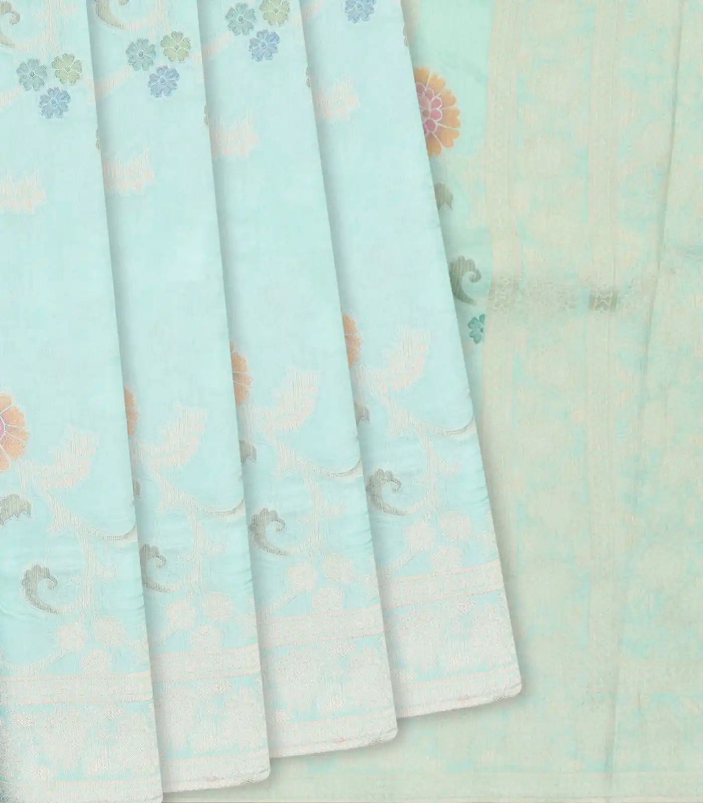 RmKV Light Blue Woven Blended Khaddi Georgette Saree With Meenakaari Floral Motifs-Light Blue