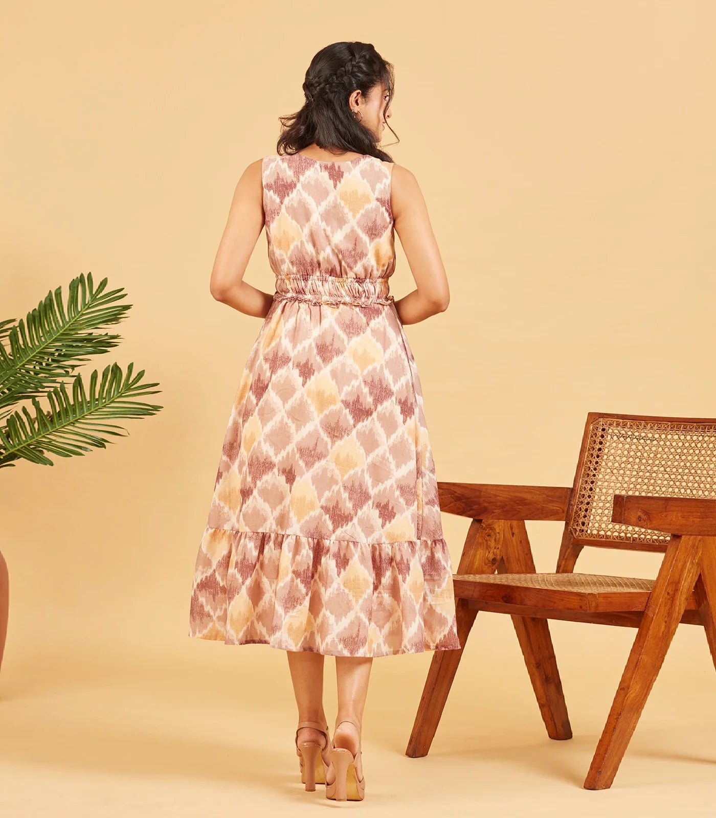 RmKV Brown Yellow Abstract Printed Cotton Dress - view 2