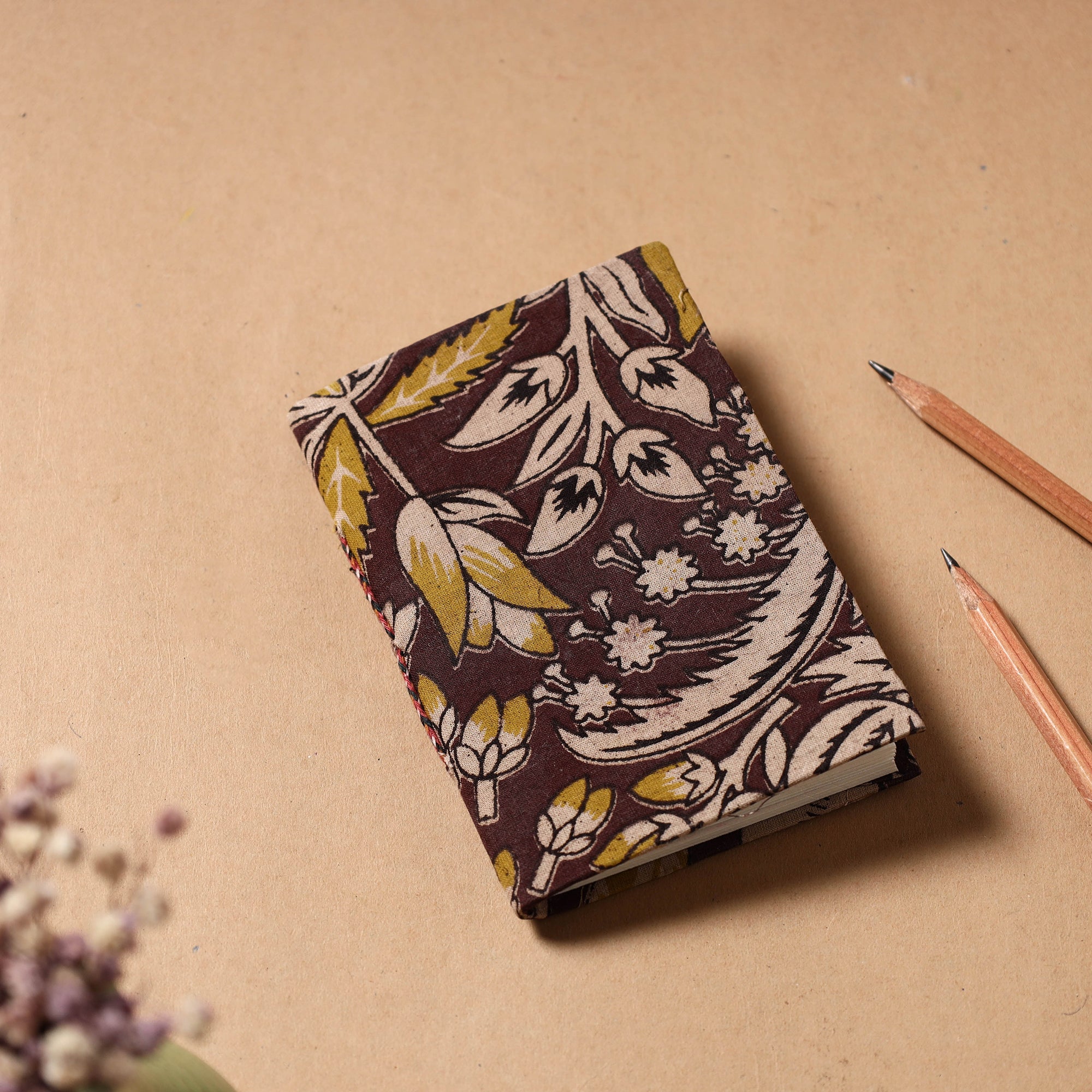 BINDAAS UNLIMITED Brown - Kalamkari Fabric Cover Handmade Paper Notebook (5 x 3 in)