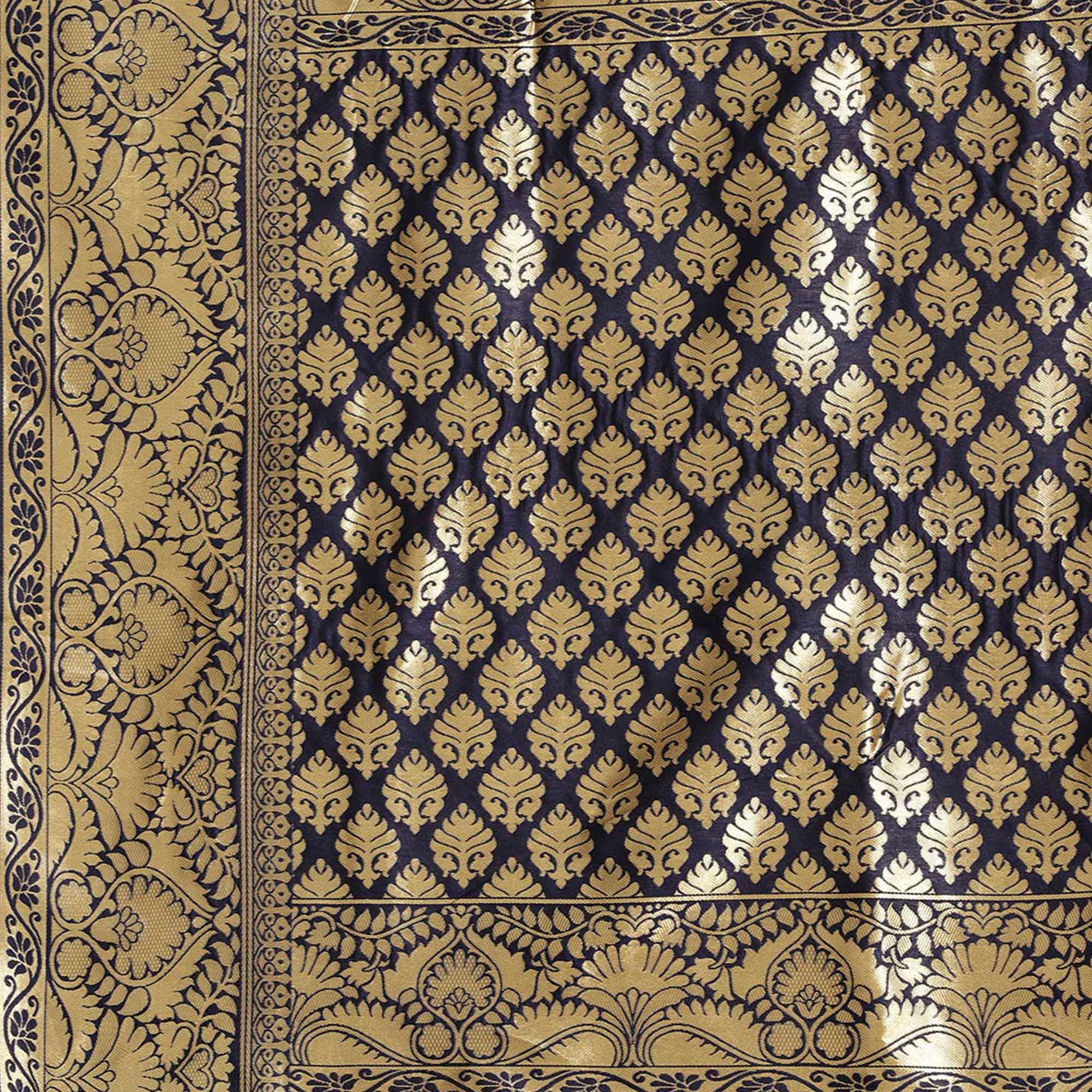 Peachmode Desirable Navy Blue Colored Festive Wear Woven Silk Blend Saree - view 2