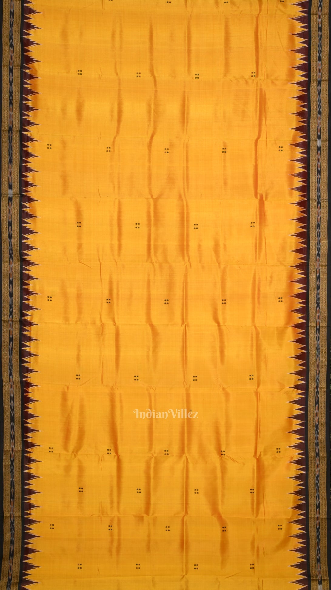 IndianVillèz Yellow Maroon Buti Odisha Ikat Khandua Silk Saree - view 3