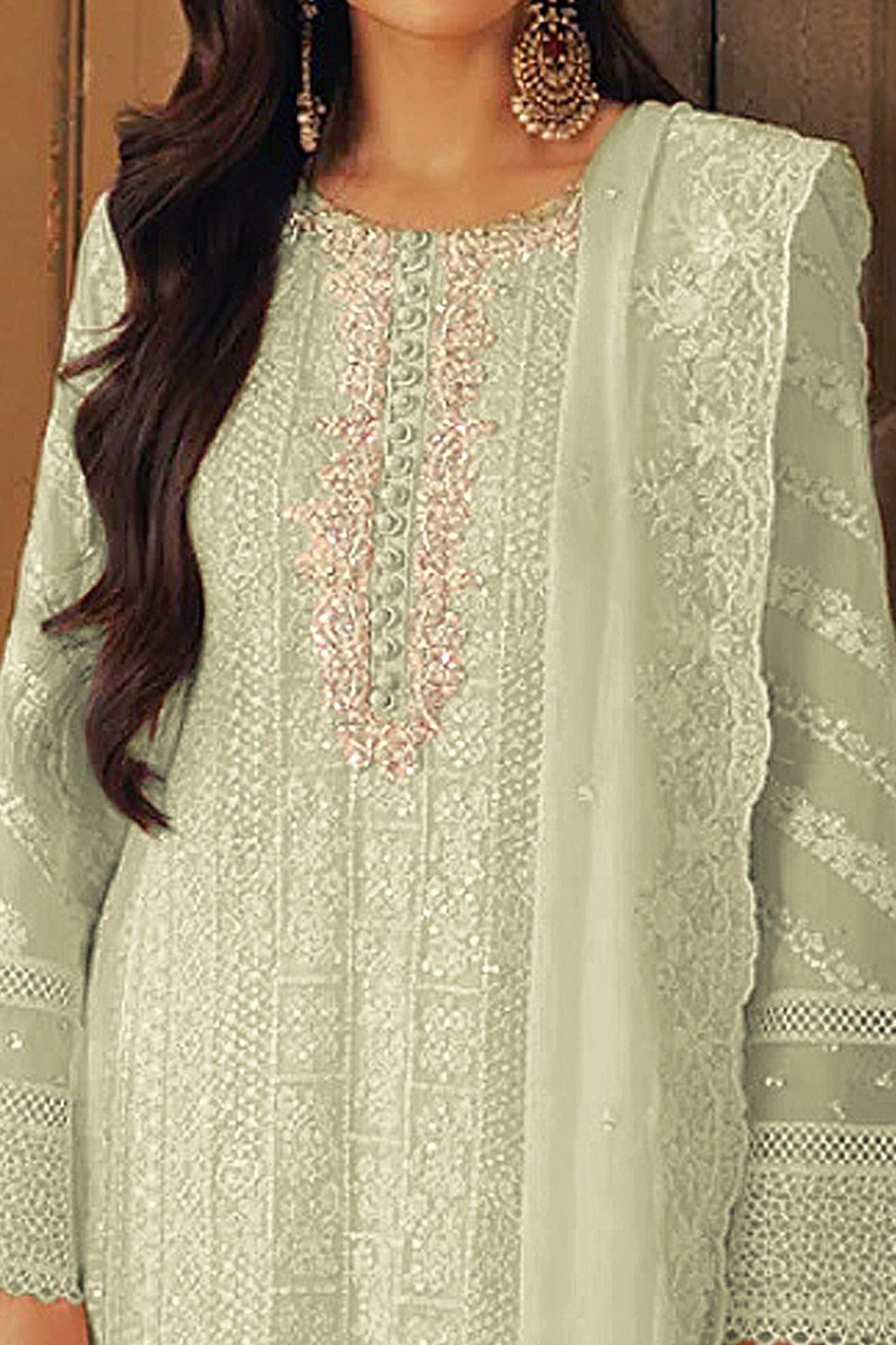 BlackTree green-embroidered-georgette-semi-stitched-pakistani-suit-2 - view 2