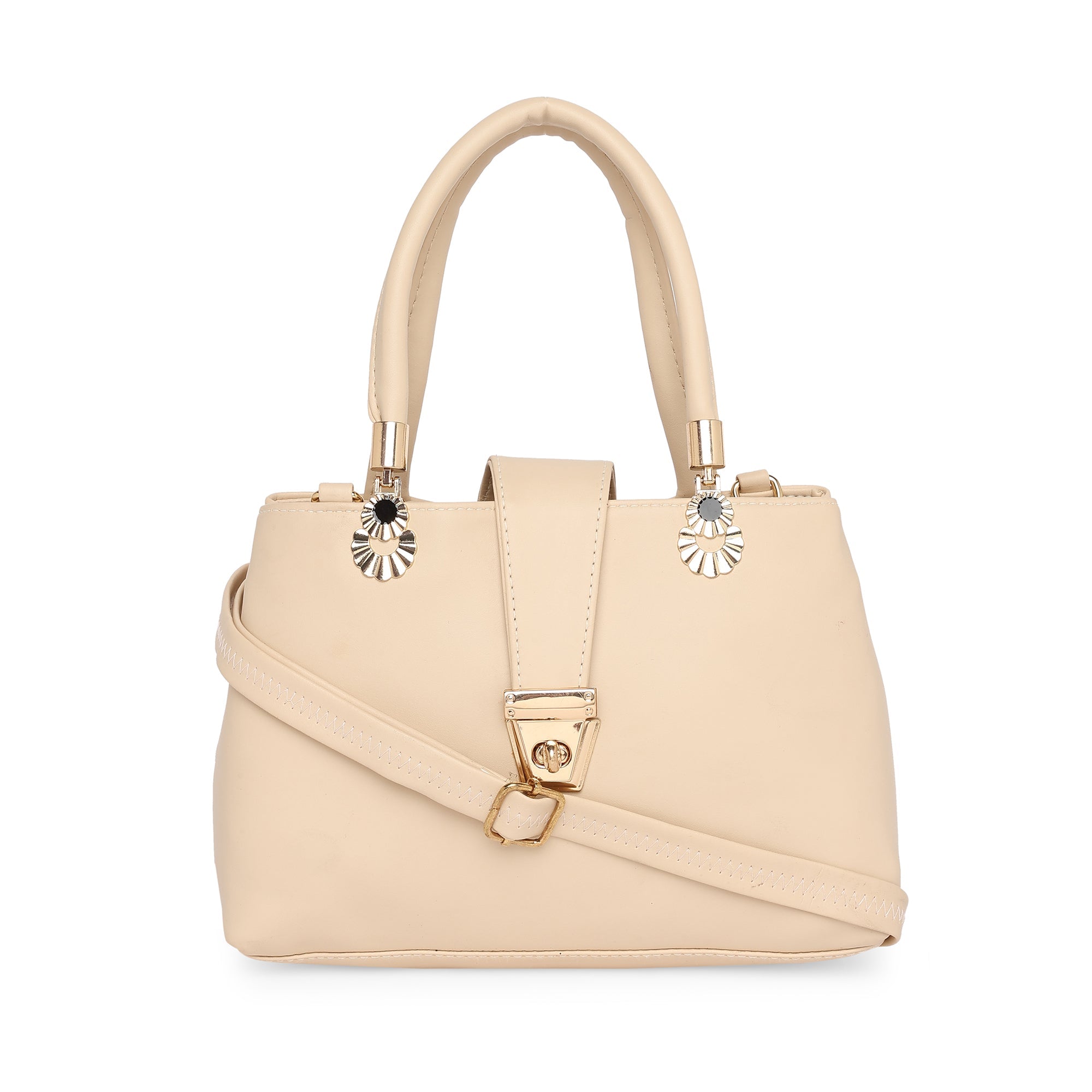 Peachmode Seller Cream Women Vegan Leather Handbag With Belt