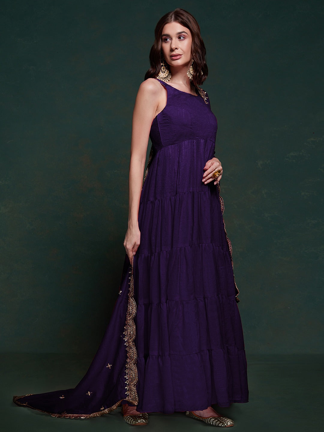 ClothsVilla Purple Silk Gown with Sequins and Zari Embellishments - view 4
