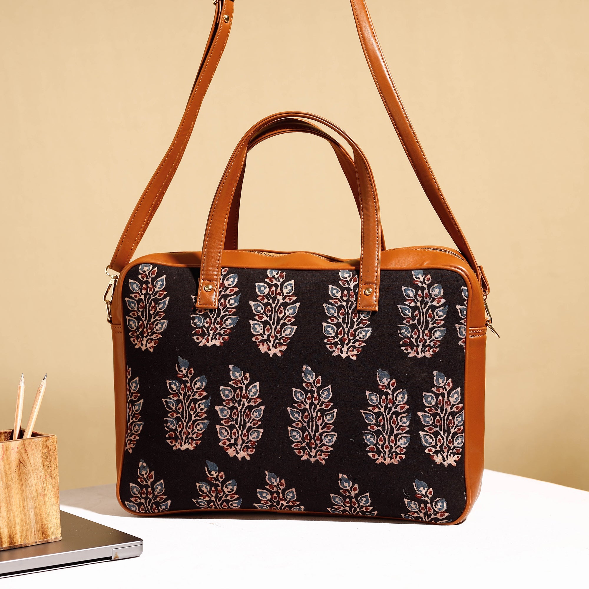 ITOKRI CRAFTS INITIATIVE Black - Handcrafted Ajrakh Block Printed Cotton Laptop Bag (15 x 13 in) - view 2