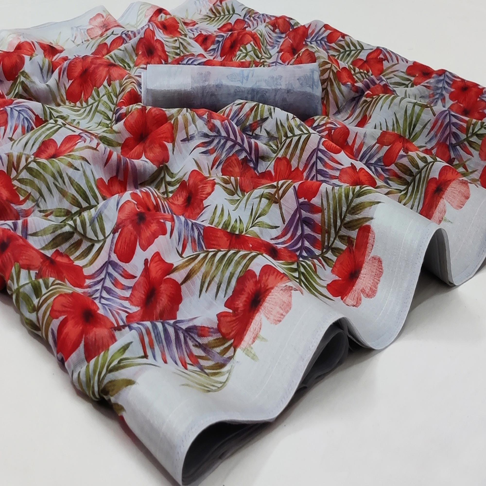 Grey sarees – BlackTree grey-casual-wear-floral-mill-printed-cotton-saree-with-zari-border-134302