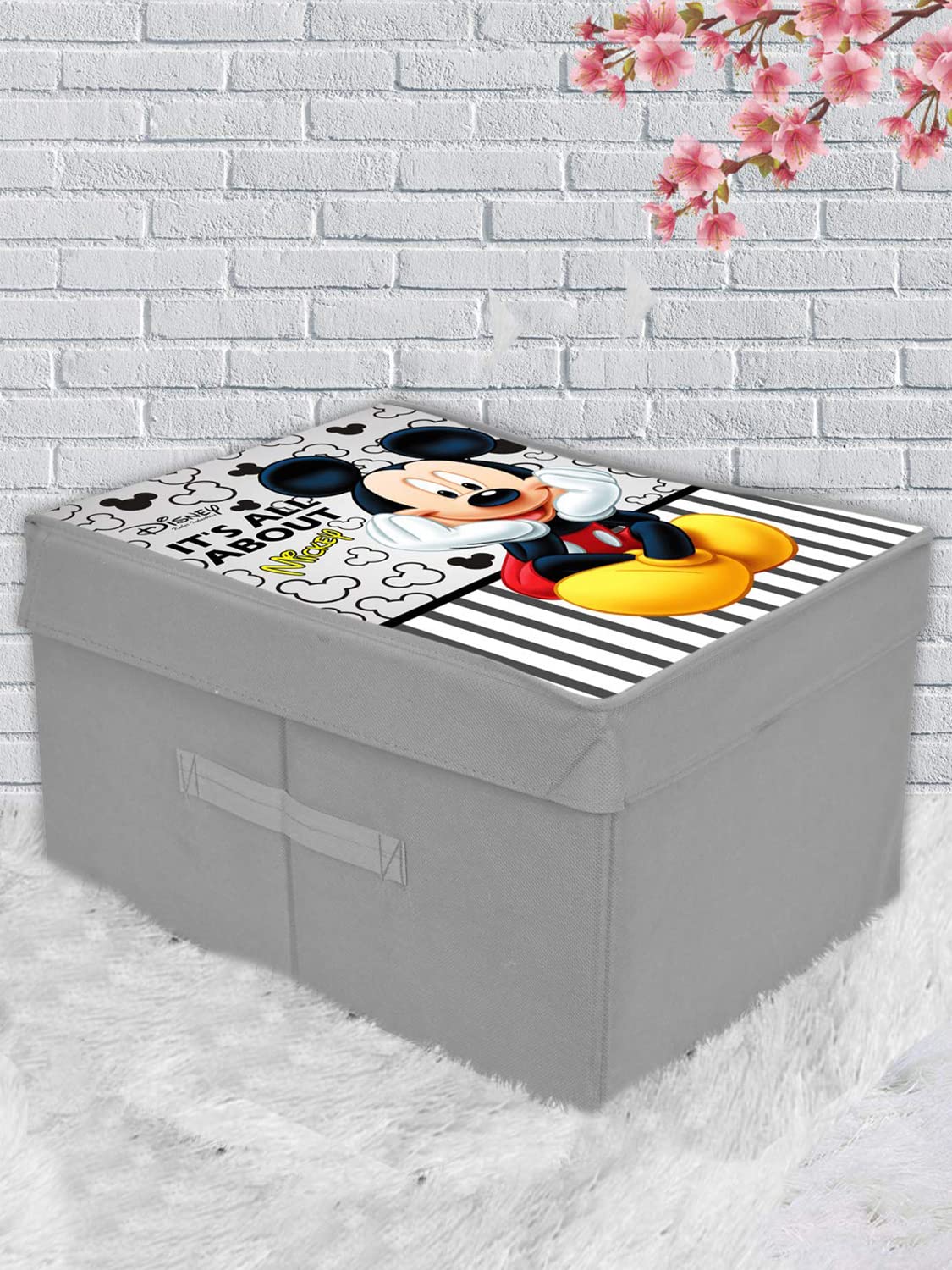 Heart Home Non-Woven Mickey Mouse Print Flodable Storage Box/Wardrobe Organizer With Lid For Home Decor (Grey) 54HH4234. - view 3