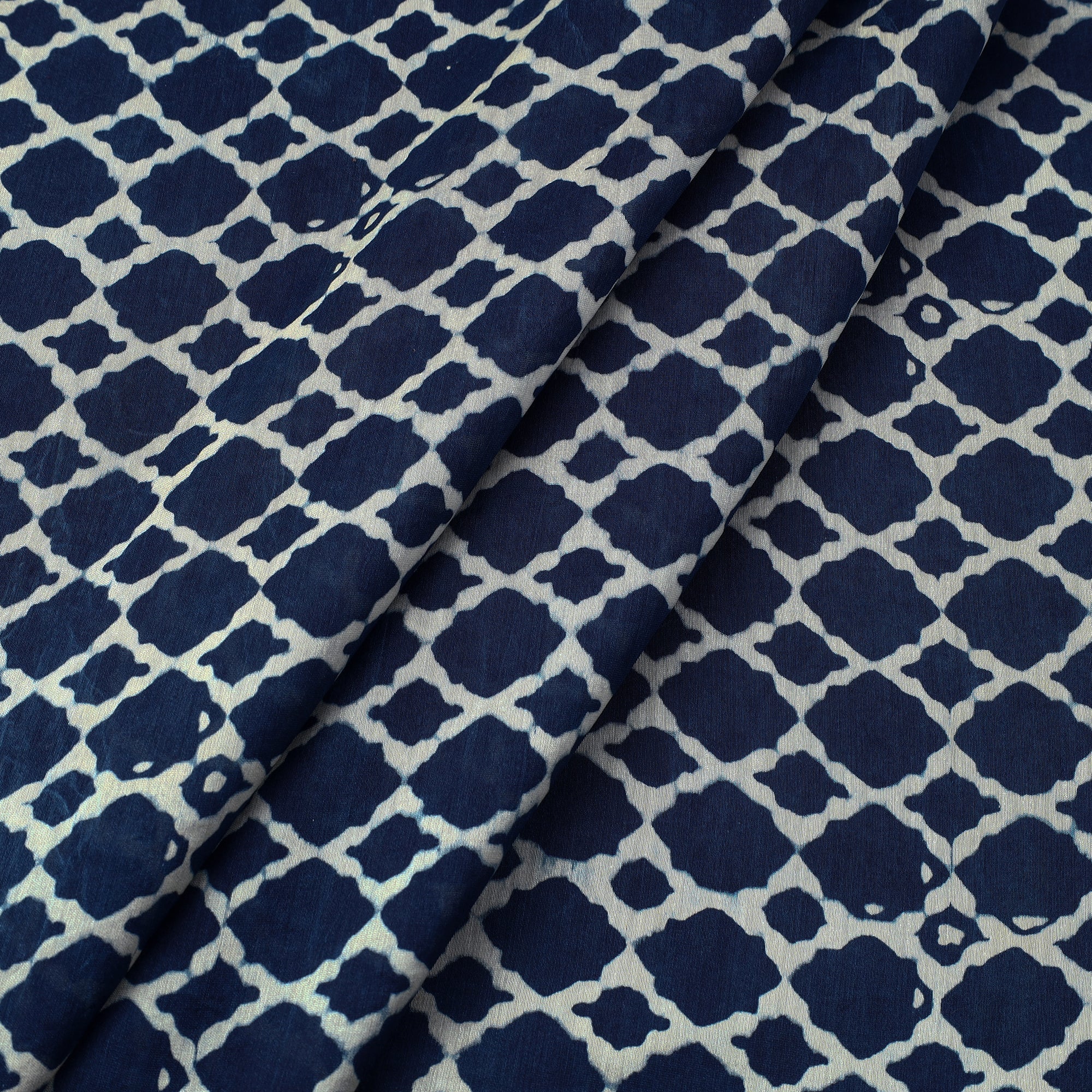 AJRAKH BY SUFIYAN ISMAIL KHATRI Blue - Ajrakh Block Printed Natural Dyed Chanderi Silk Fabric 13 - view 2