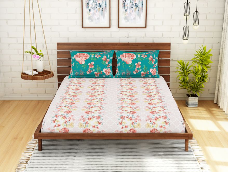 Spaces India Floral Rose Quartz - Light Pink 100% Cotton Queen Fitted Sheet - Atrium By Spaces - view 2