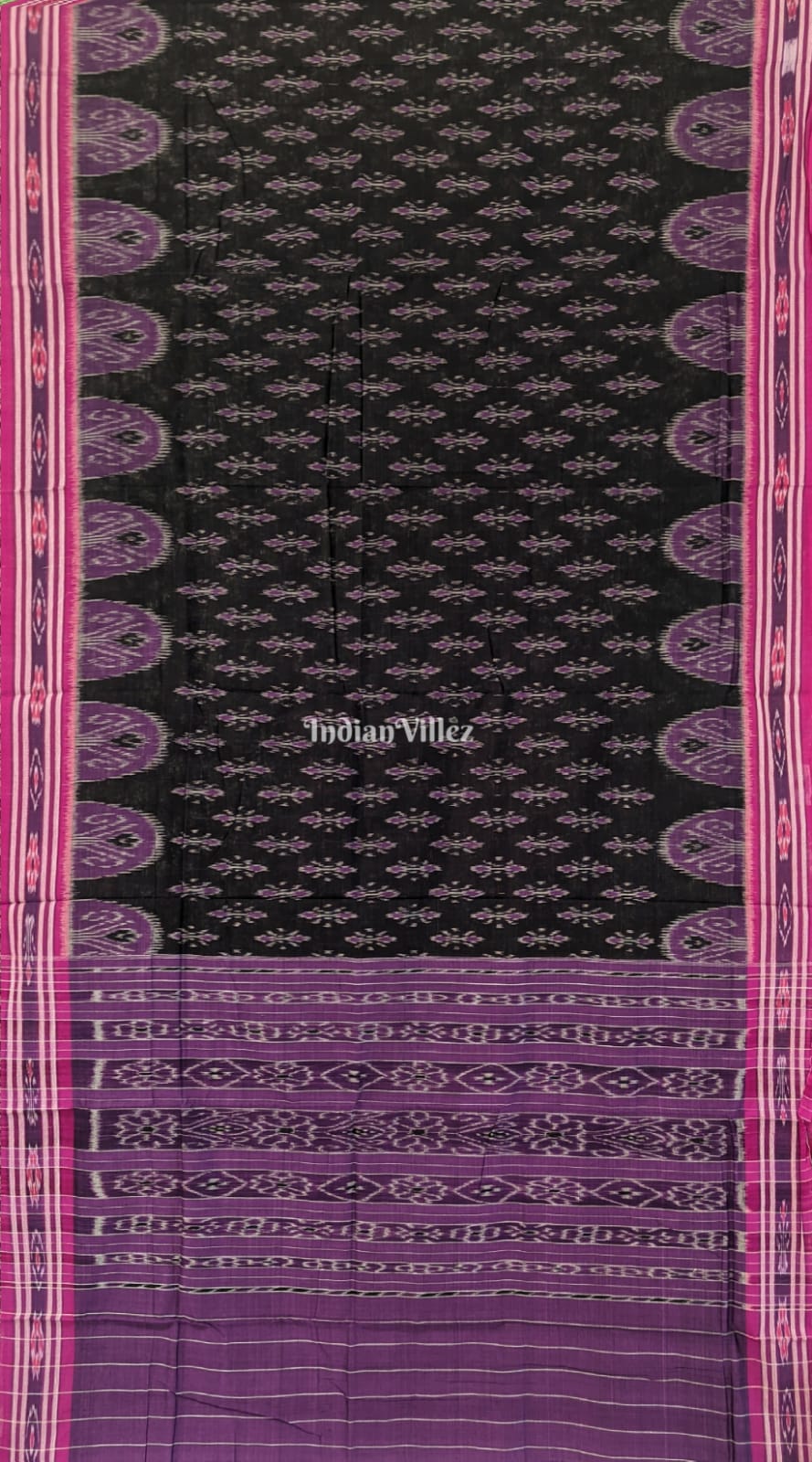IndianVillèz Black Purple Maniabandha Odisha Ikat Cotton Saree