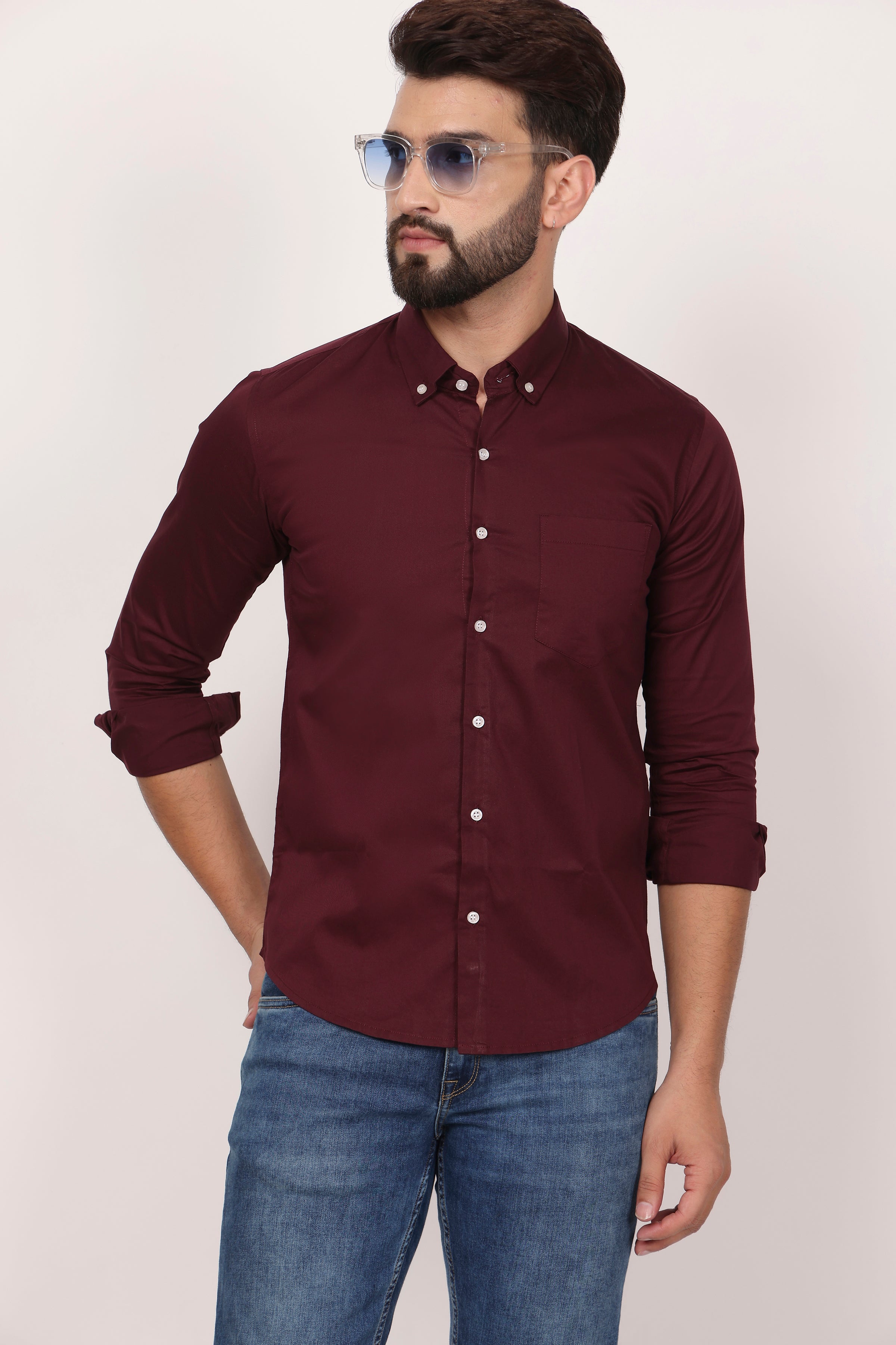 BlackTree New Mehroon Down Button Casual Shirt I 100% Cotton Twill - view 5