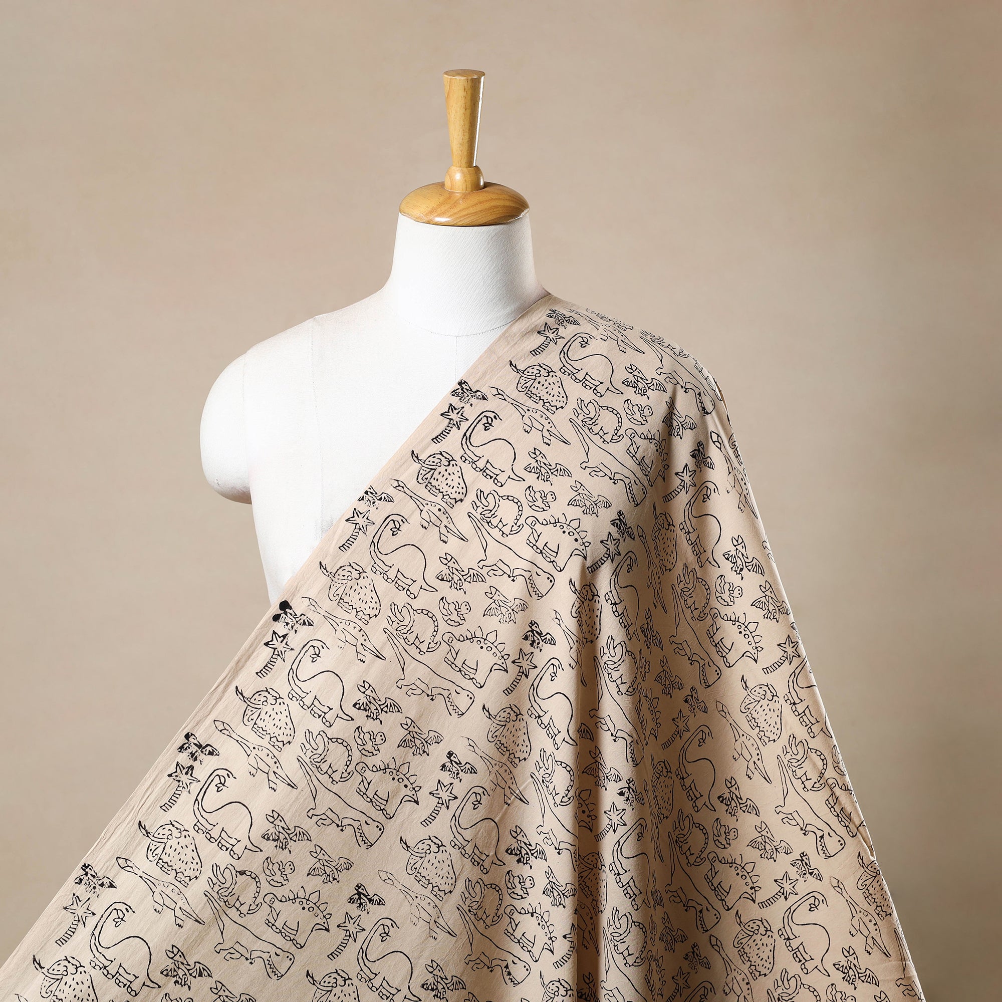BINDAAS UNLIMITED Beige - Natural Dyed Cotton Bindaas Block Print Fabric 07