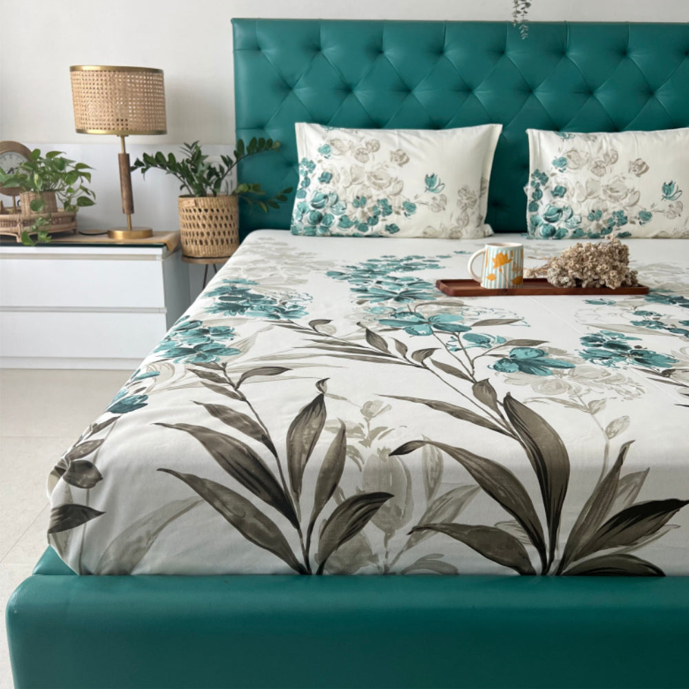 Urban Space -Home Furnishing Store Fitted King Size Cotton Bedsheet - Majestic Green