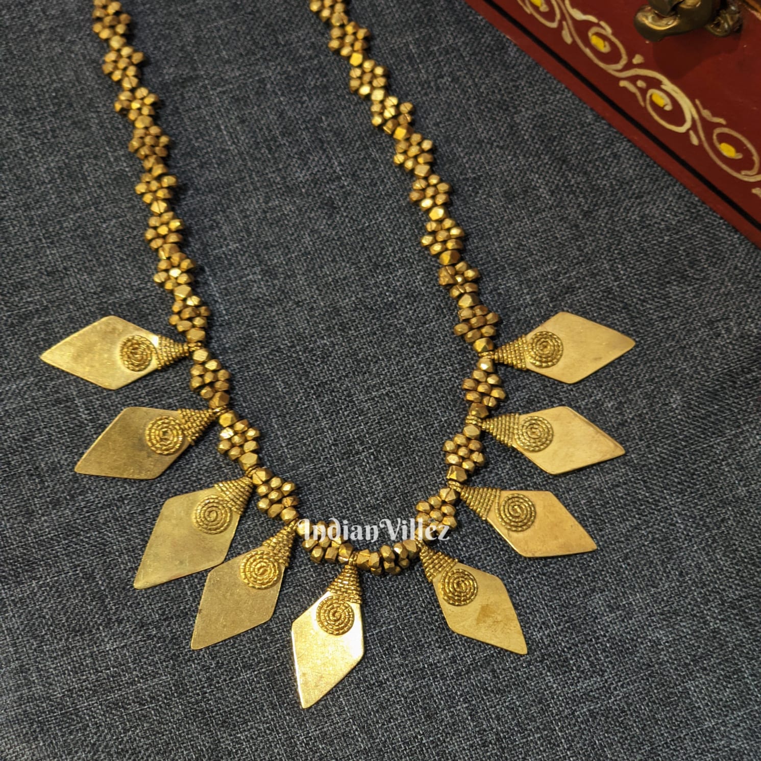 IndianVillèz Tribal Dhokra Jewellery- Diamond Shaped Pendant