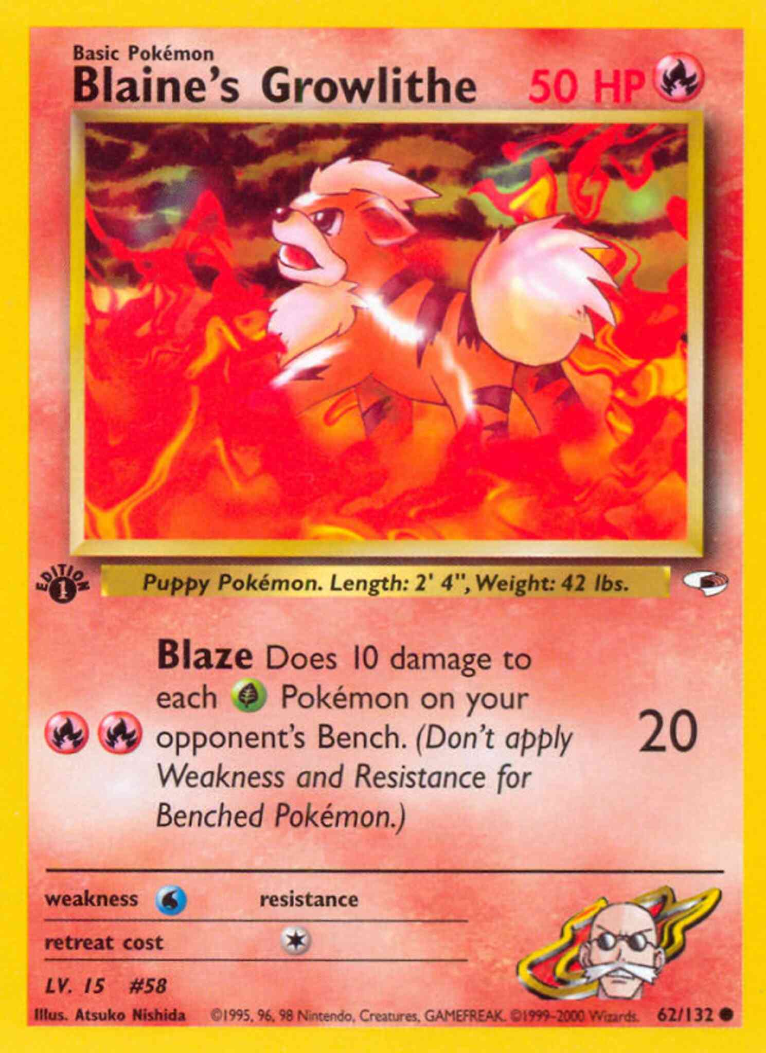 1st edition gym1-62 – Pokémon Blaine's Growlithe - 62/132 - Common - 1st Edition [gym1-62] [Non-Holo]