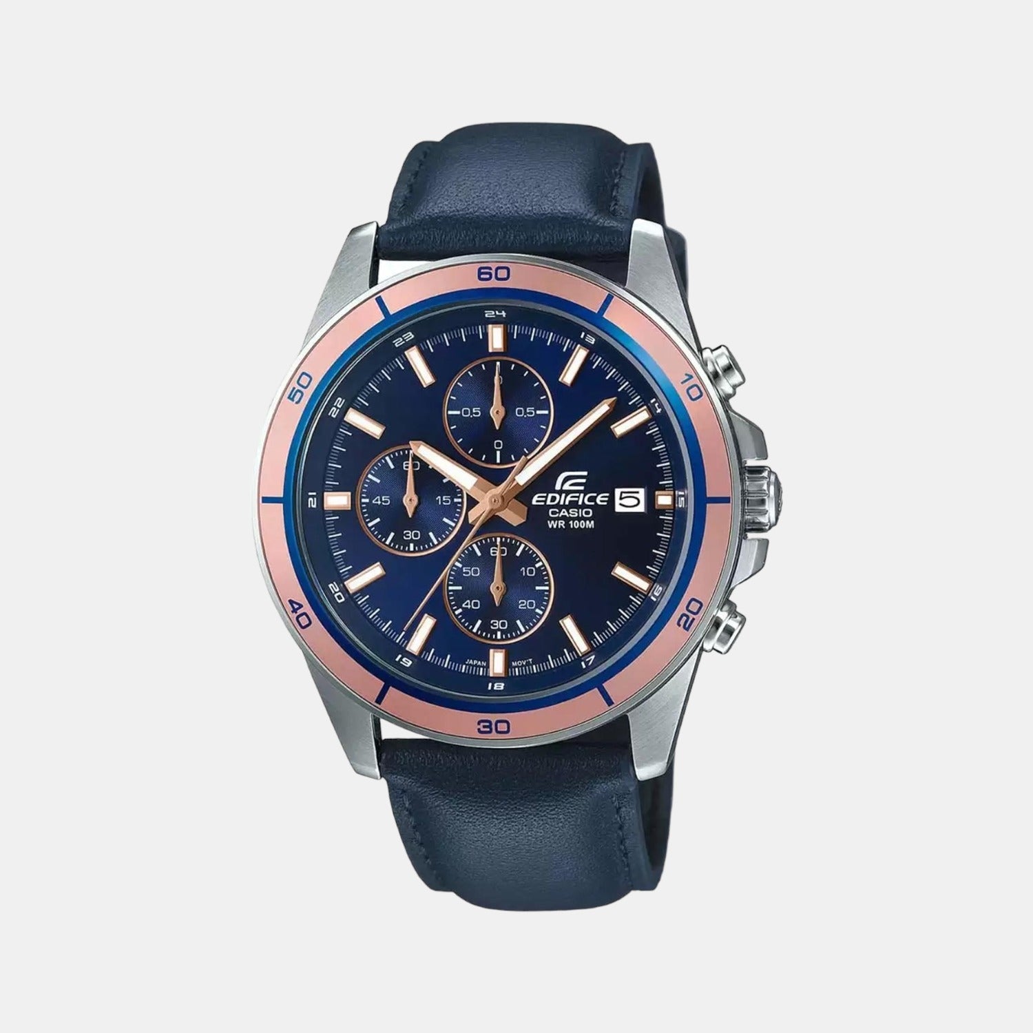Casio Edifice Men Quartz Blue Dial Chronograph Leather Watch EX302