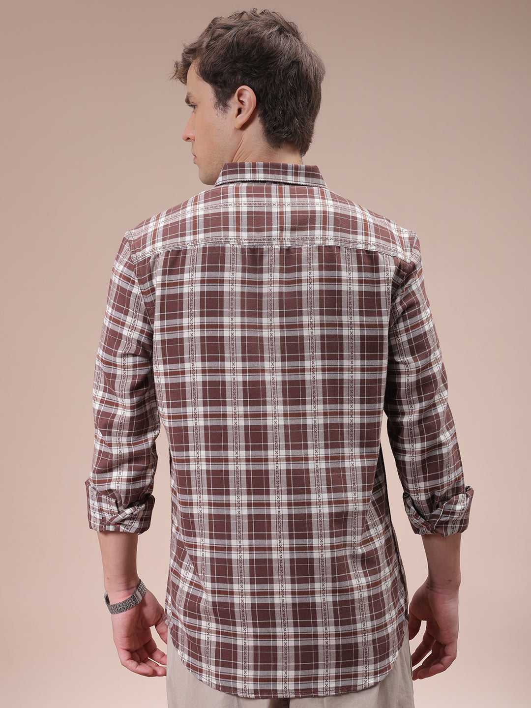 The Indian Garage Co Men's Brown Slim Fit Checked Shirt - view 6
