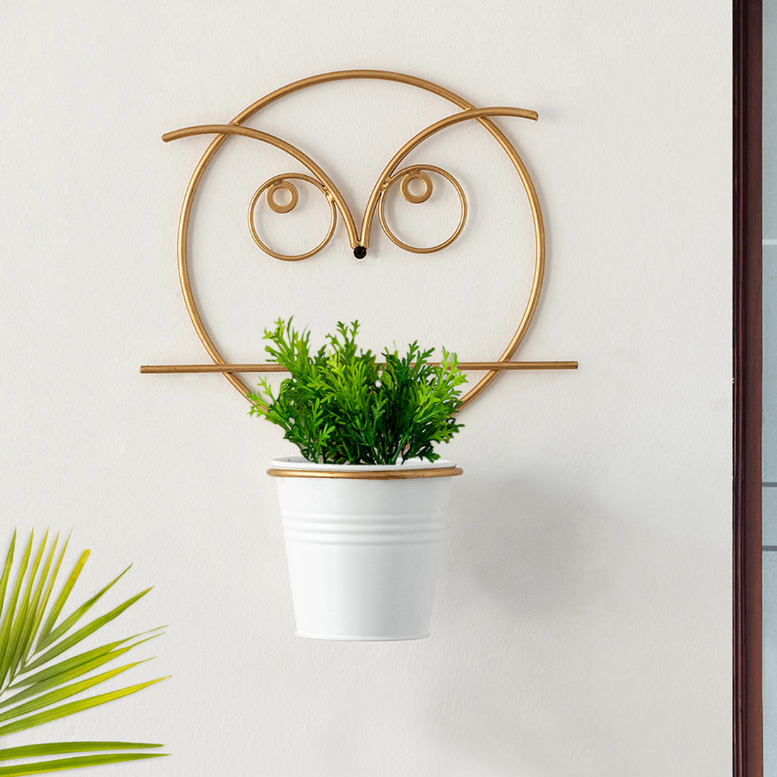 EXCLUSIVELANE 'Angry Owl' Wall Planter Pot In Galvanized Iron (10 Inch, Brass Finish)