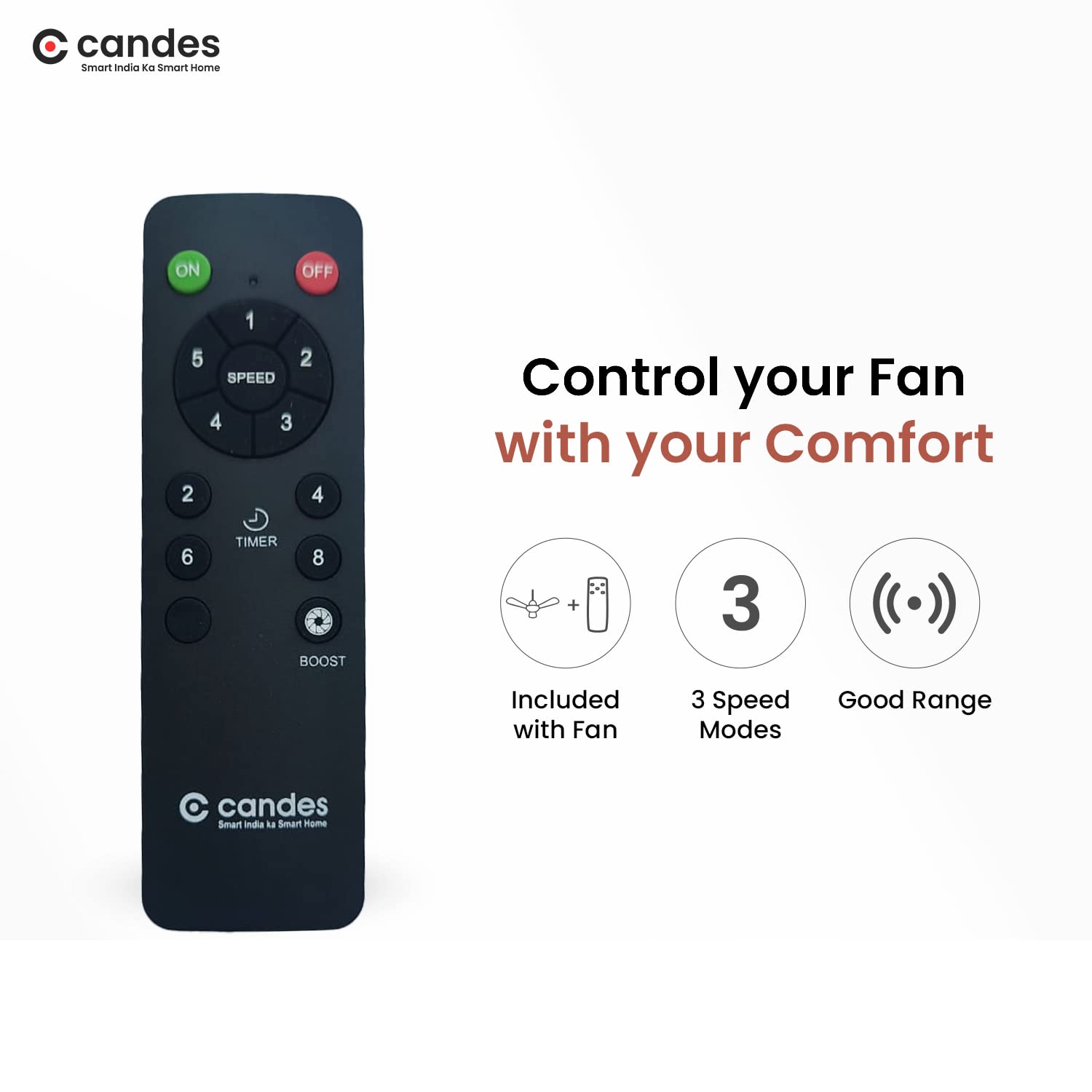 Candes Eco Zest Energy saving Designer 1200 mm / 48 inch Anti-Rust BLDC Ceiling Fan With Remote (2 Years Warranty) (Maroon) - view 7