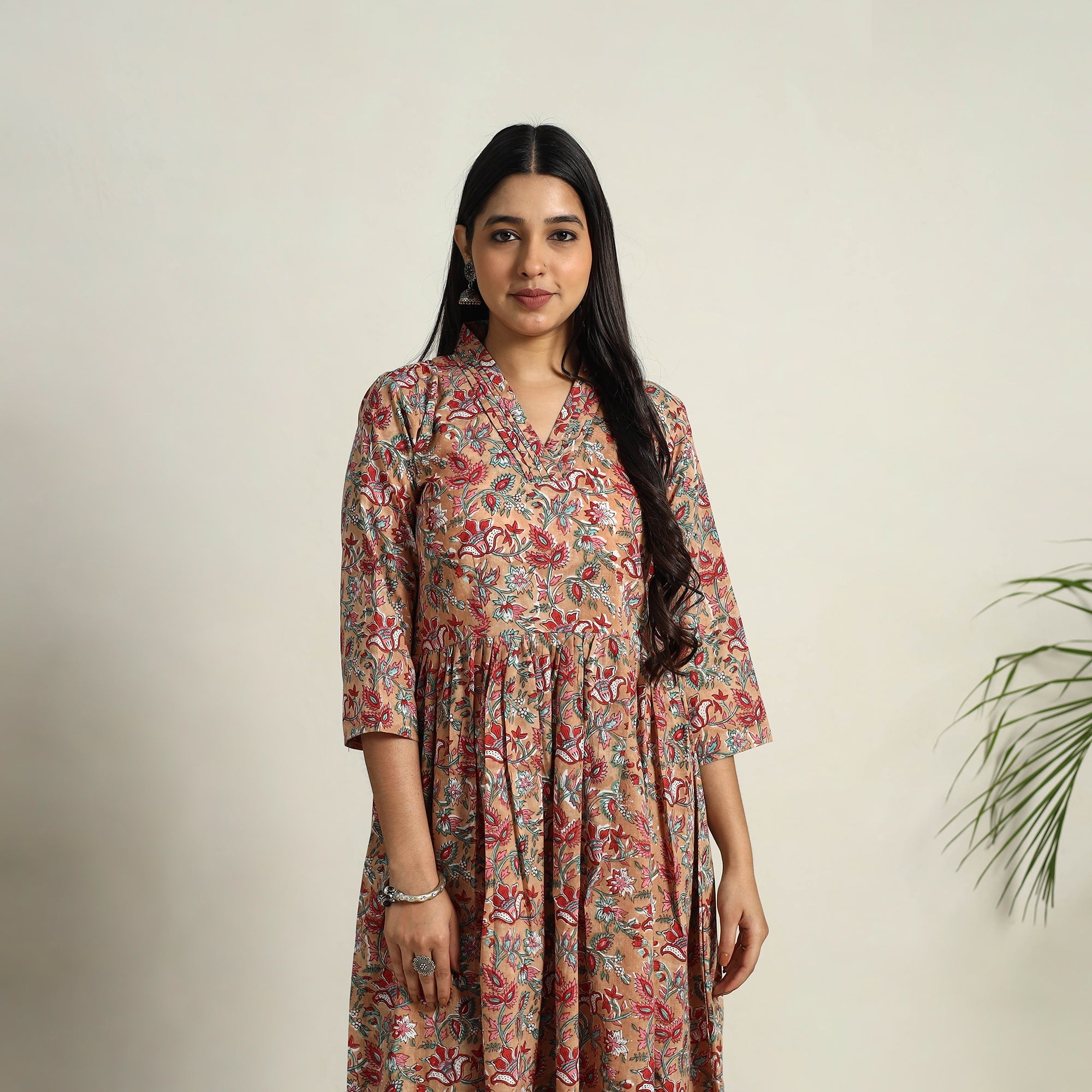 ITOKRI CASUALS Brown - Block Print Cotton Flared Sanganeri Kurta Set 04 - view 3