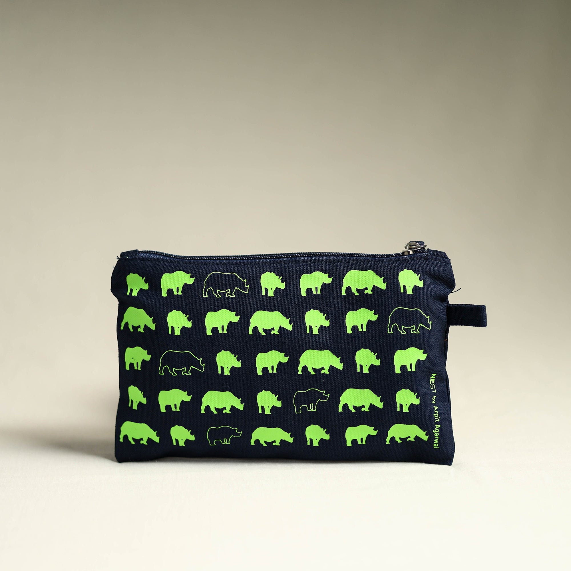 NEST BY ARPIT AGARWAL Black - Assam Great One Horned Rhino Cotton Canvas Utility Pouch