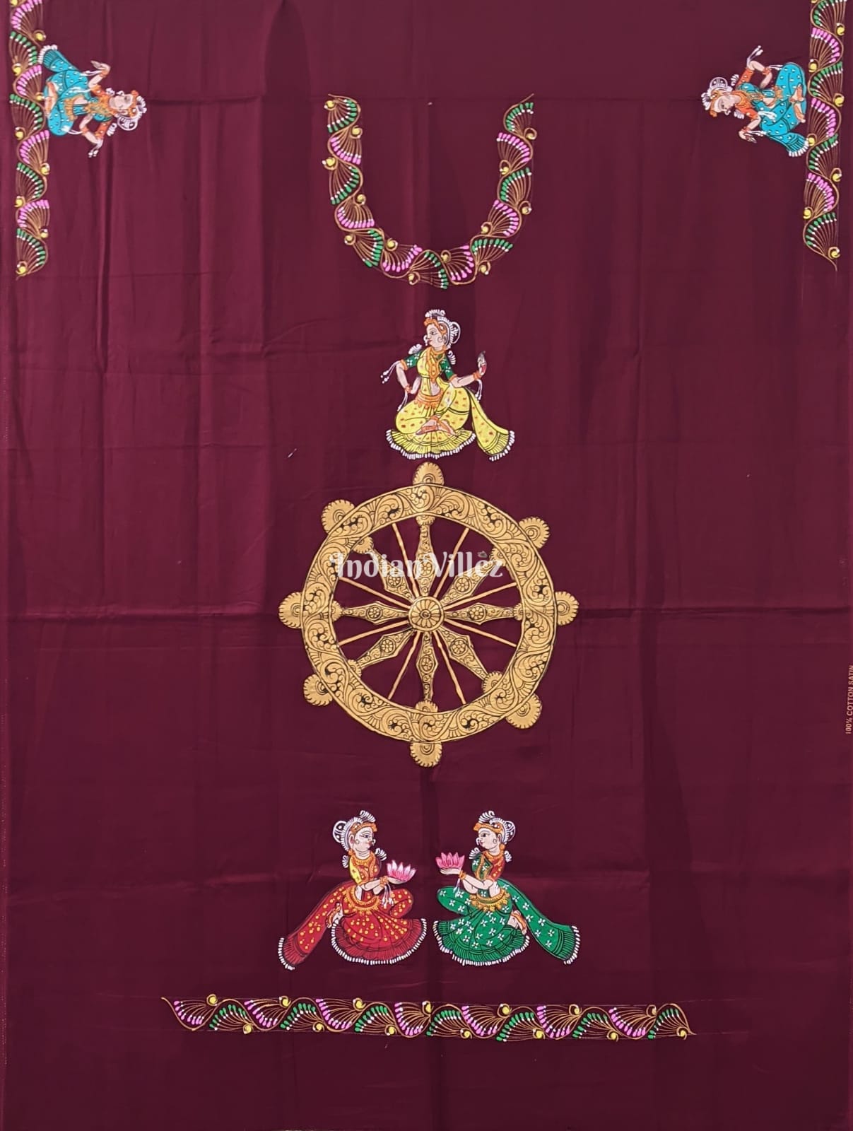 IndianVillèz Maroon Nartaki Theme Pattachitra Kurti Cotton Dress Material