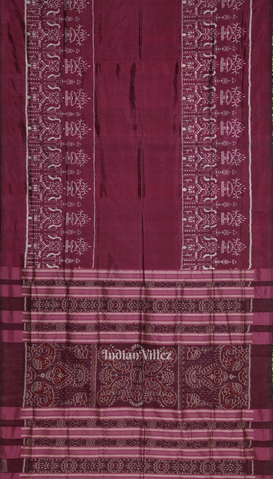 IndianVillèz Wine Color Tribal Theme Sambalpuri Silk Saree - view 2