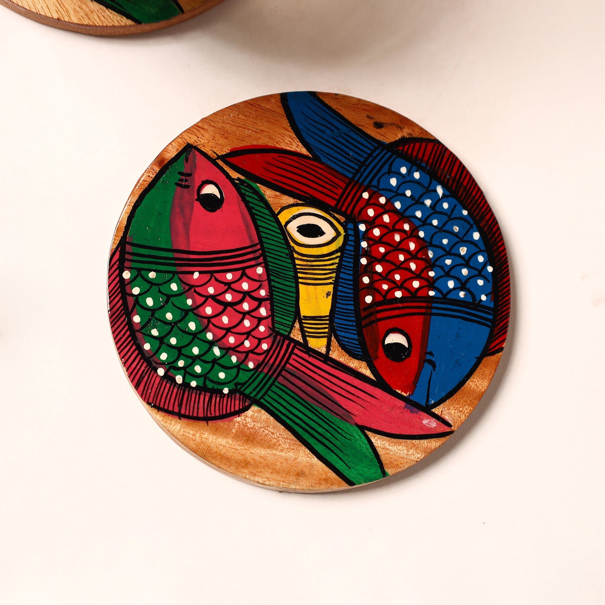 ITOKRI CRAFTS INITIATIVE Bengal Patua Handpainted Akashmoni Wooden Coasters (Set of 4) 25 - view 2