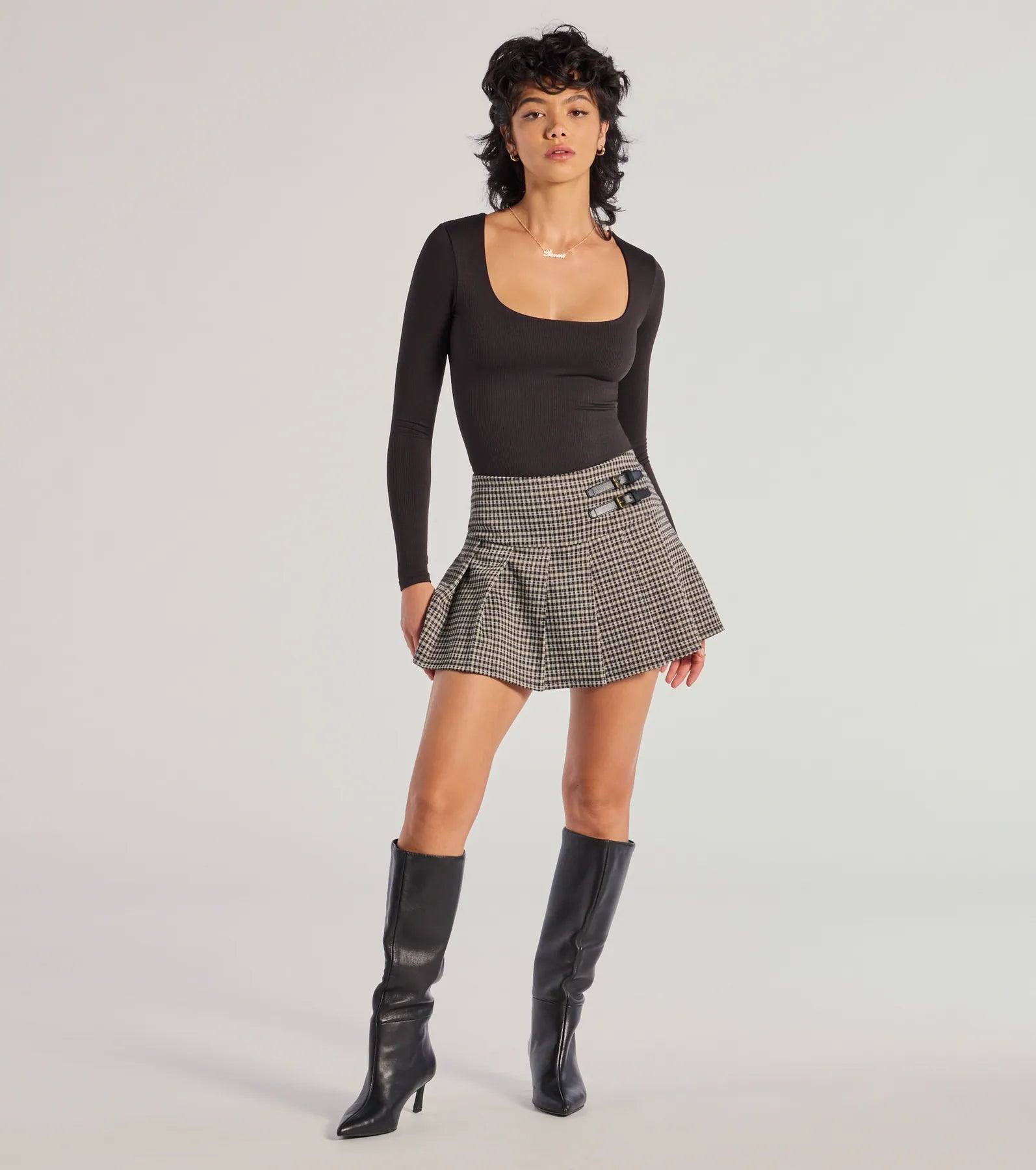 Windsor Preppy Appeal Pleated Plaid Skort – BLACK