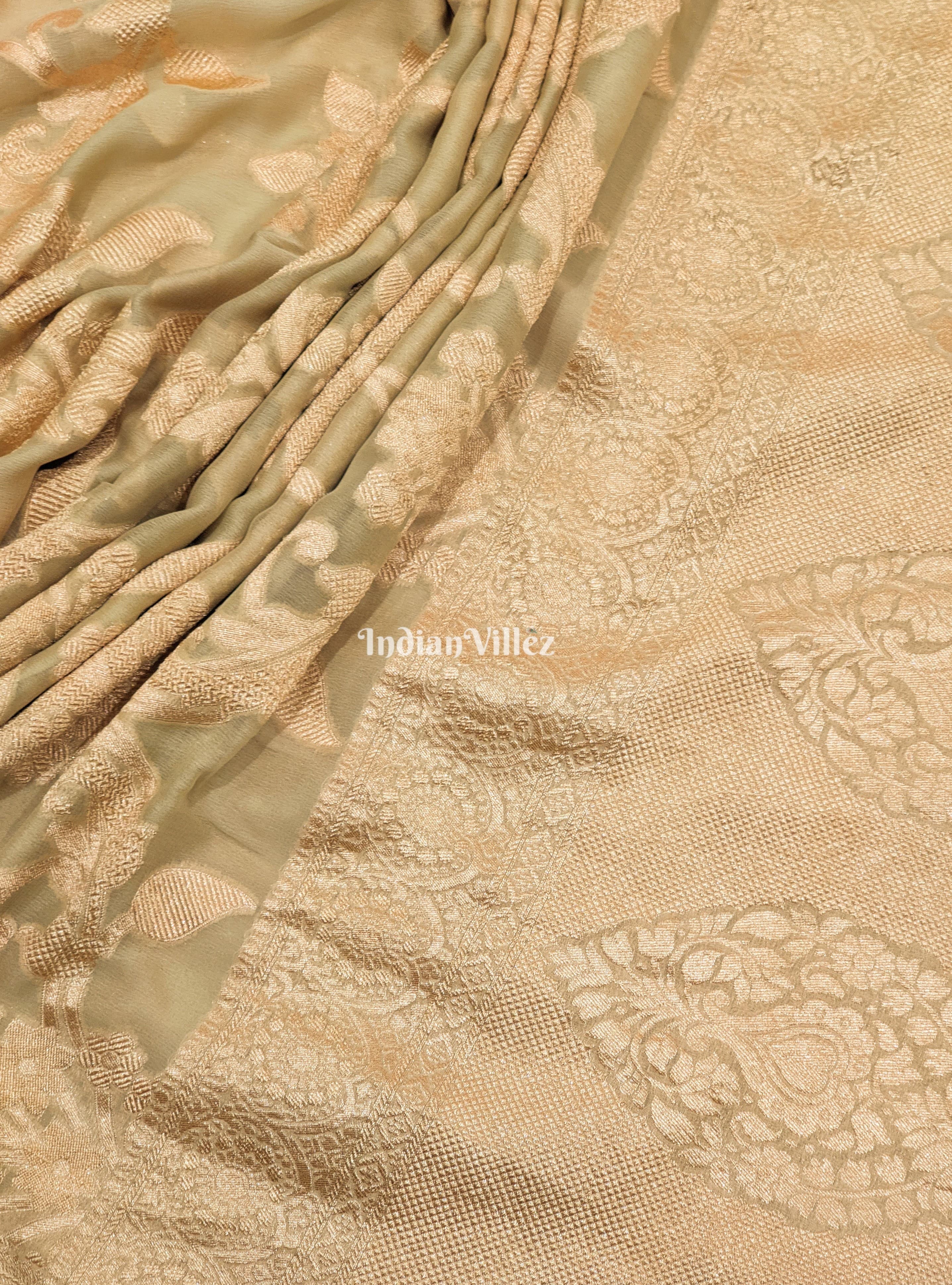IndianVillèz Cream Color Pure Banarasi Khaddi Georgette Saree - view 3