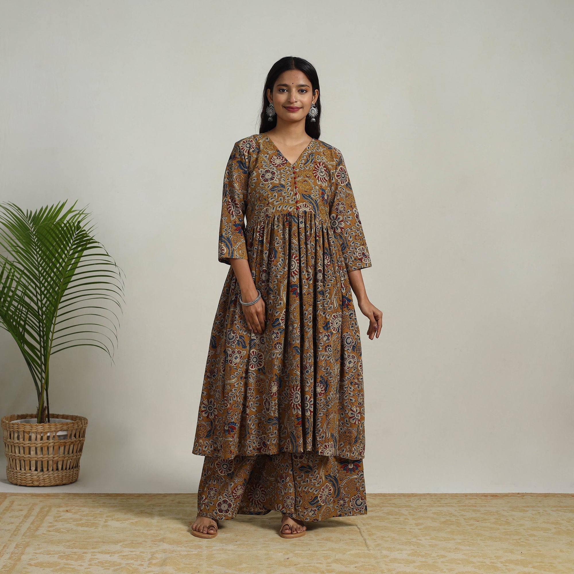 ITOKRI CASUALS Brown - Flared Cotton Block Print Kalamkari Kurta Set 23