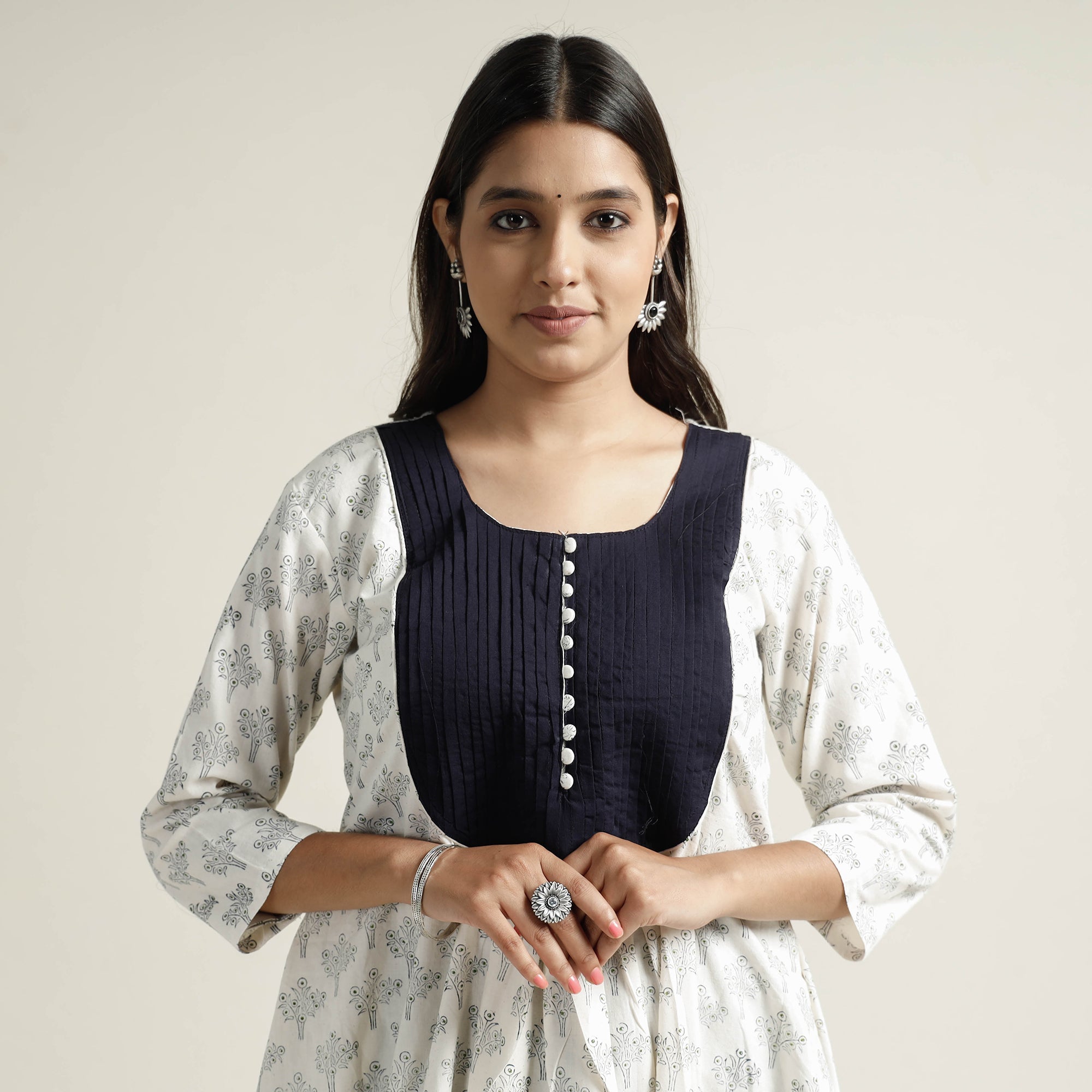 ITOKRI CASUALS Beige - Mangalagiri Block Printed Cotton Kurta with Palazzo Set