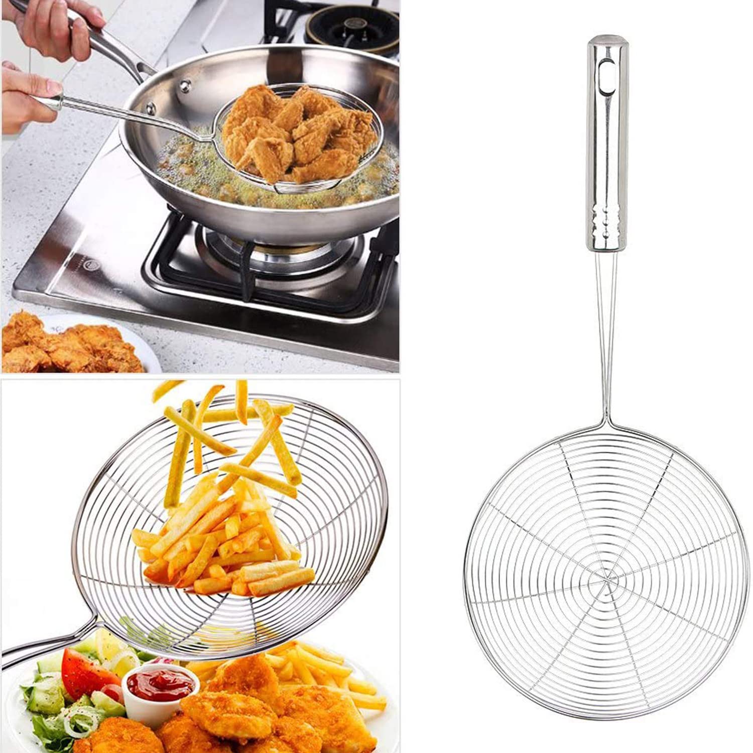 Kuber Industries 20cm Multiuses Stainless Steel Skimmer/Strainer/Jharni for Cooking and Frying (Silver) - view 3