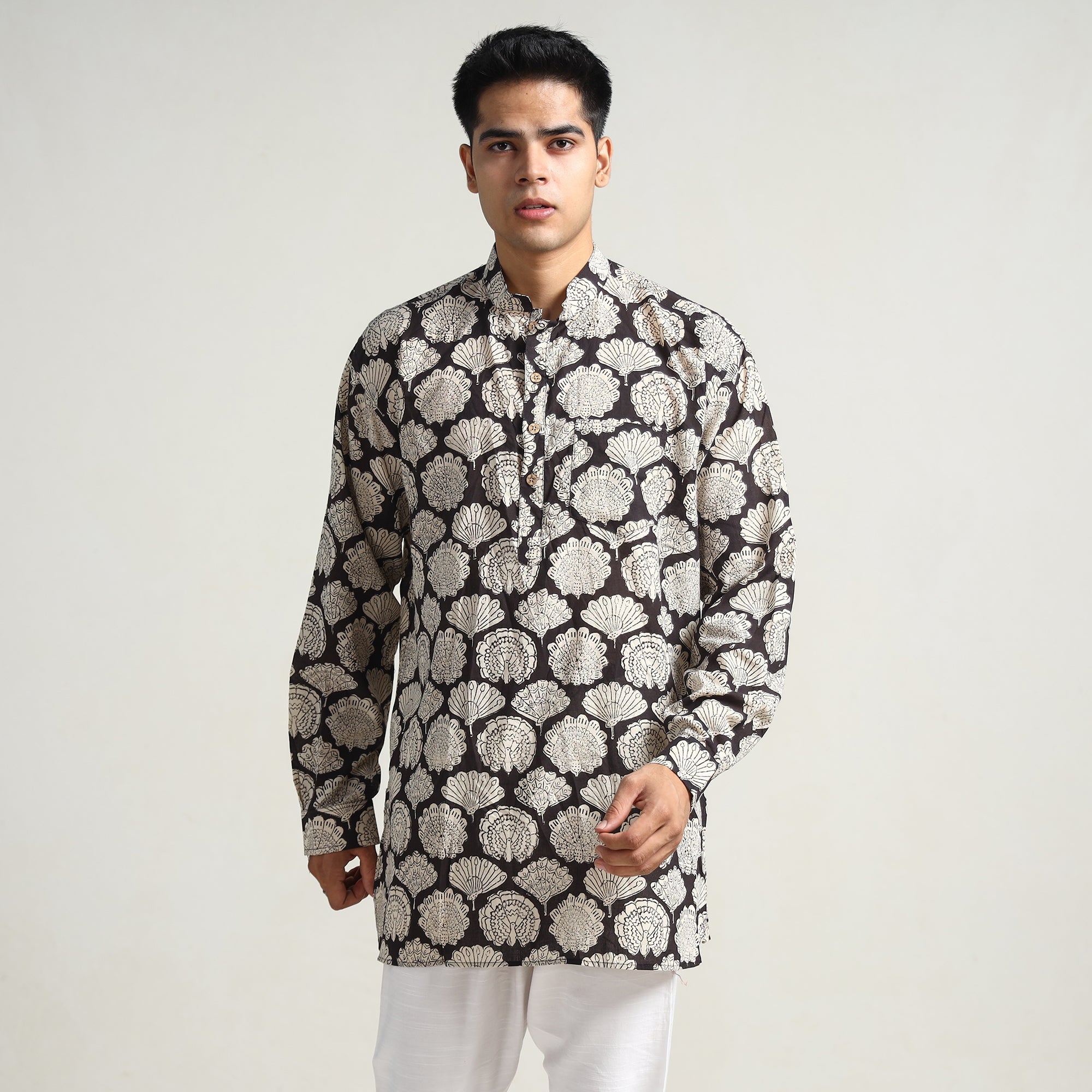 ITOKRI CASUALS Brown - Bagru Block Printed Cotton Men Short Kurta 05 - view 4