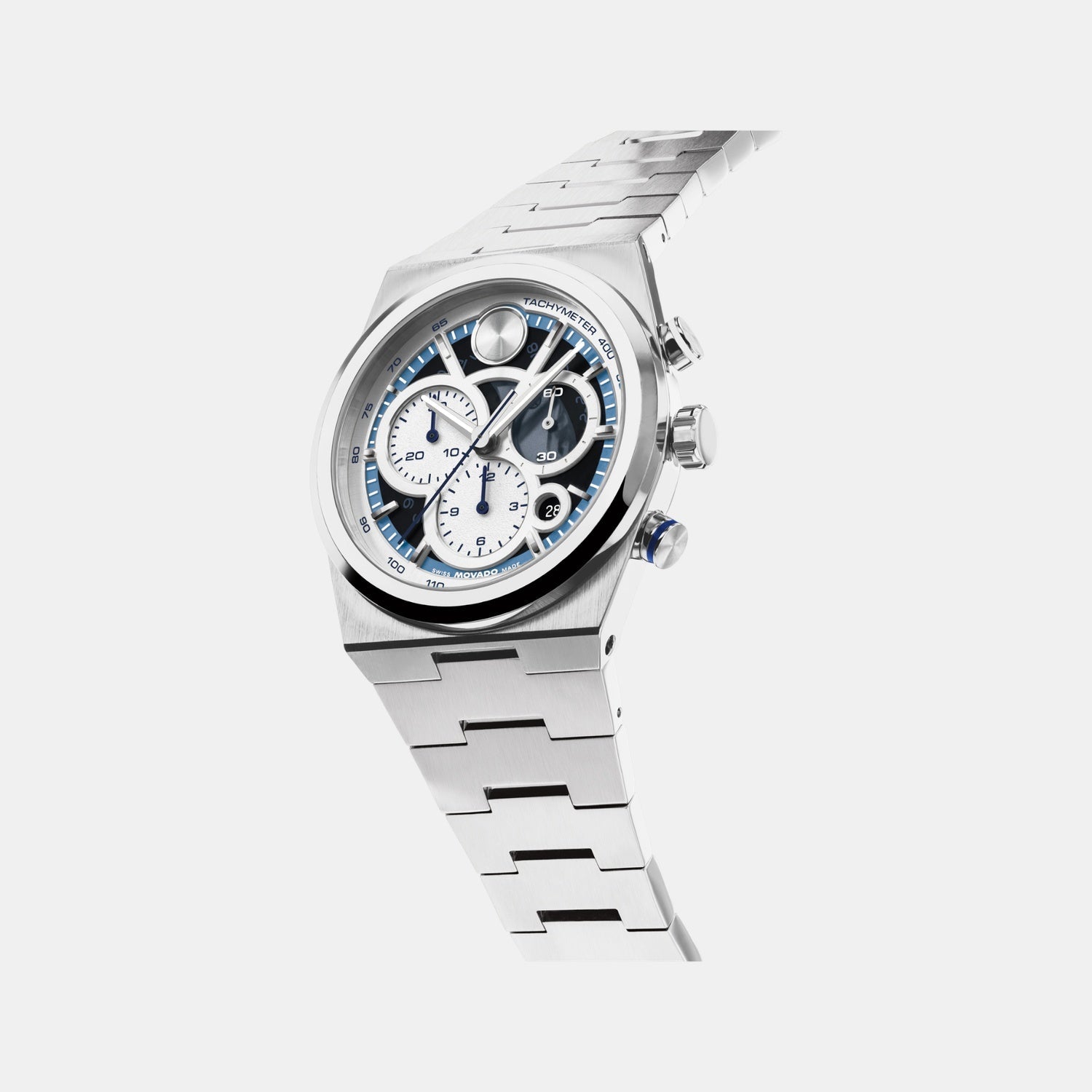 Movado Bold Men Quartz Silver & Blue Dial Chronograph Stainless Steel Watch 3601304 - view 2
