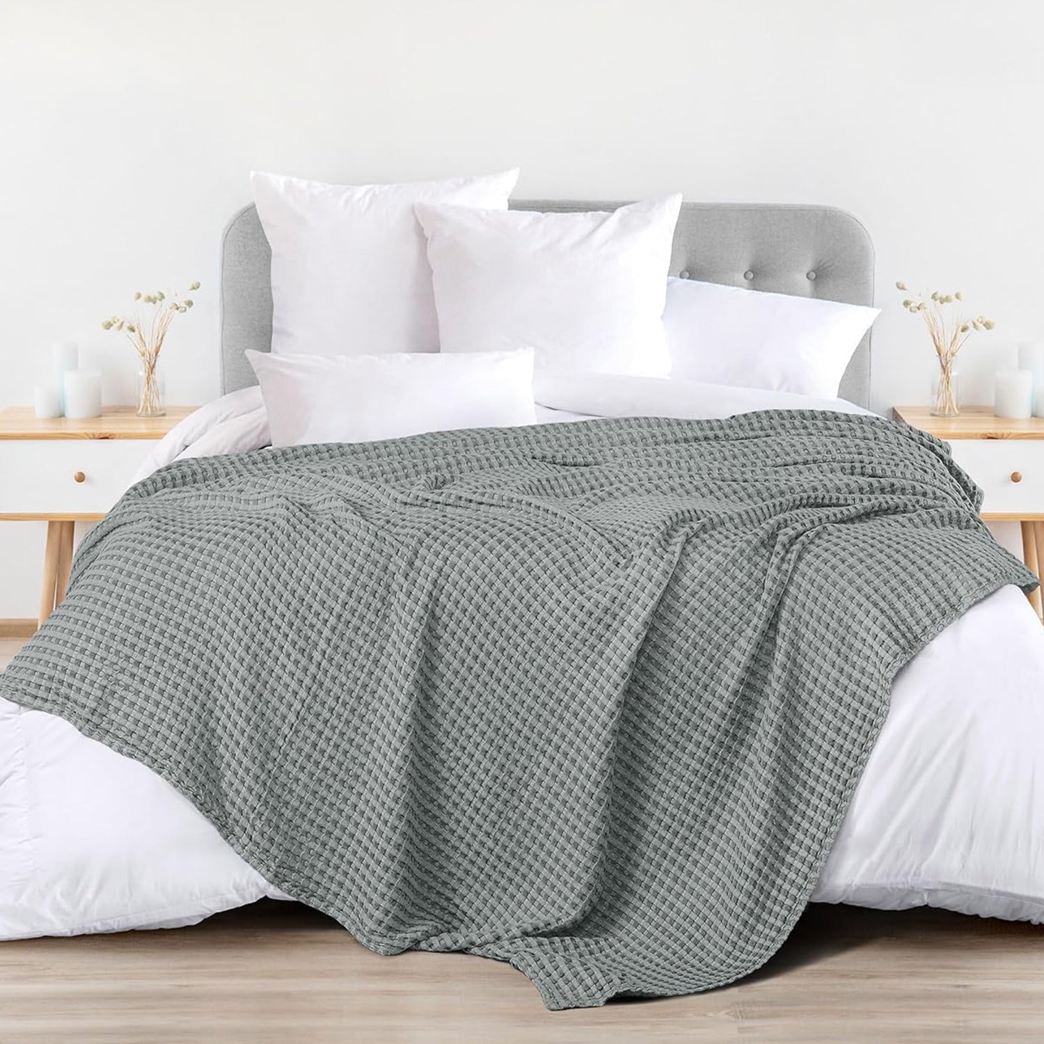 100 cotton waffle – Urban Space -Home Furnishing Store 100% Cotton Waffle Weave Blanket / Cotton Dohar for Bedroom - Cool Grey