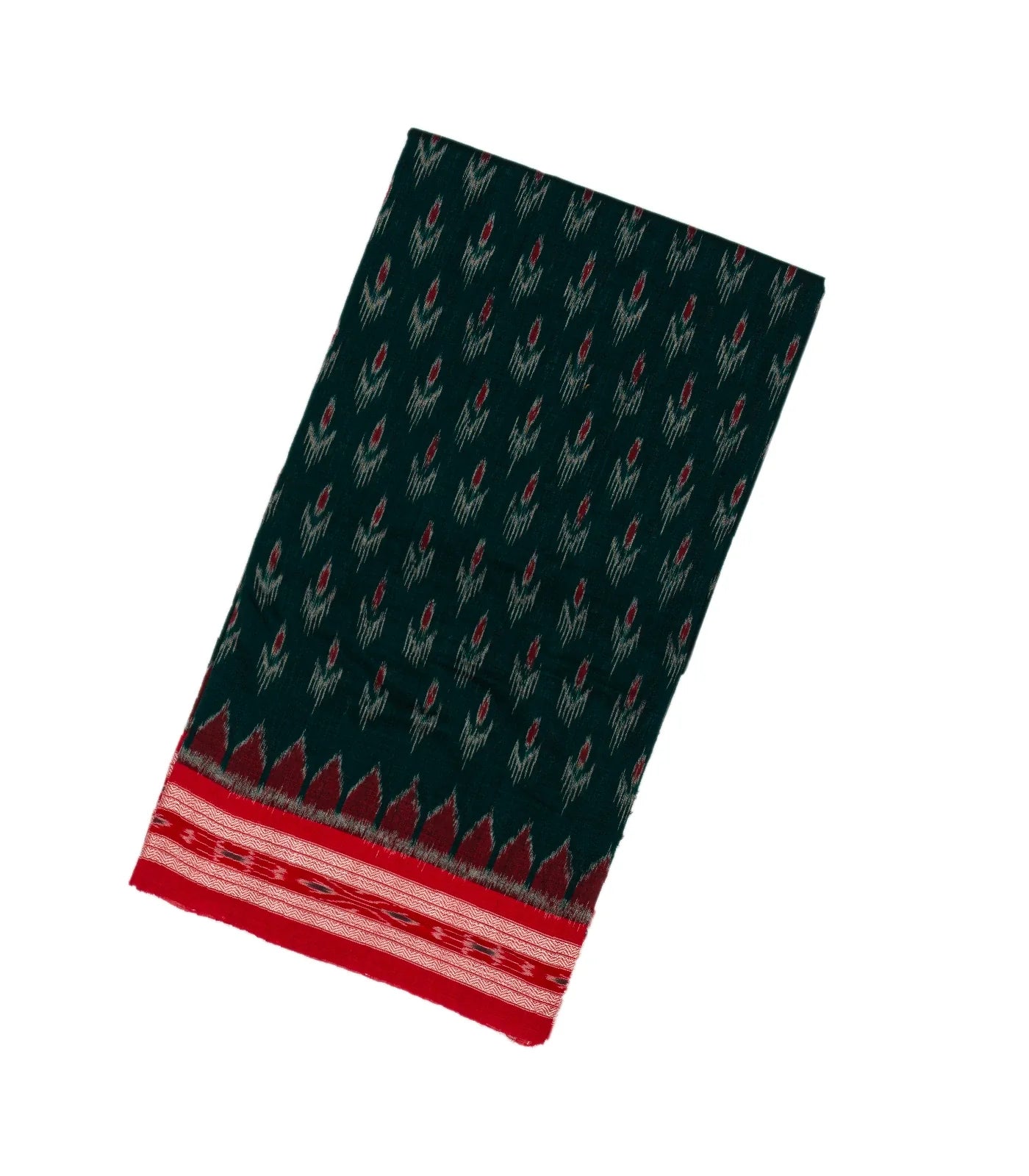 RmKV Bottle Green Handloom Orissa Cotton Saree With Tie & Dye Flower Motifs