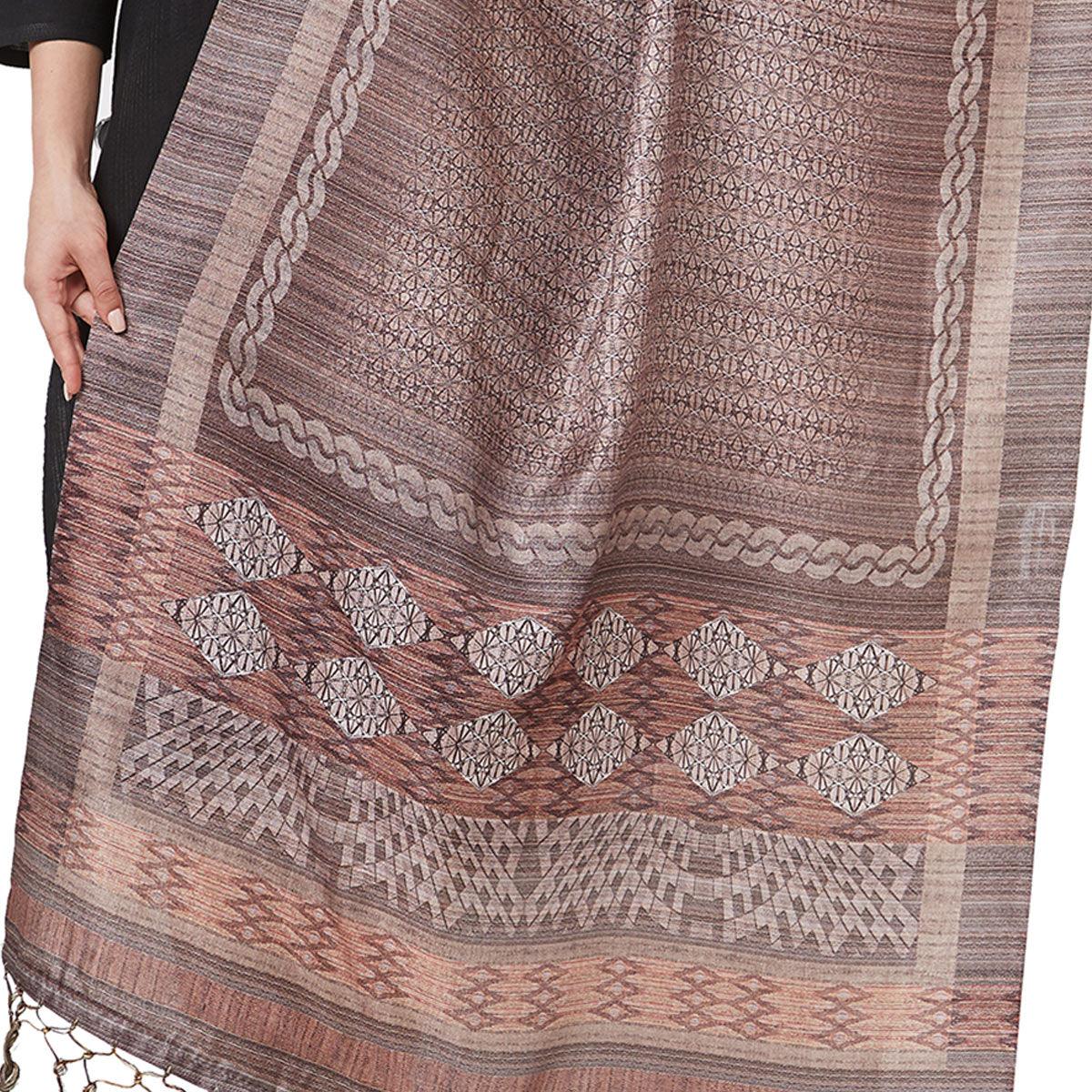 Peachmode Seller Gleaming Brown Colored Casual Printed Pashmina Silk Dupatta - view 2