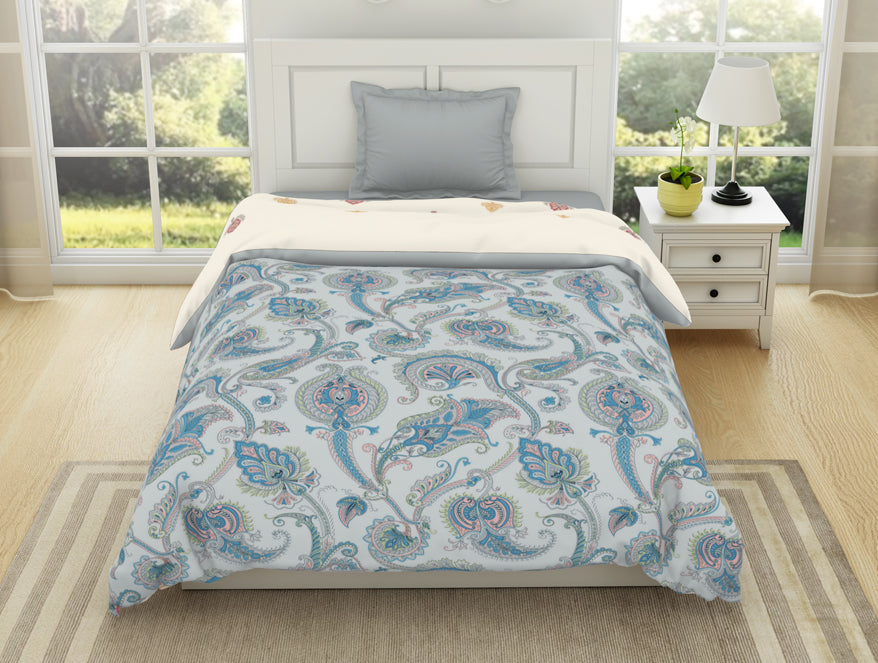 Spaces India Floral Brilliant White - White 100% Cotton Shell Single Quilt / AC Comforter - Bohemia By Spaces