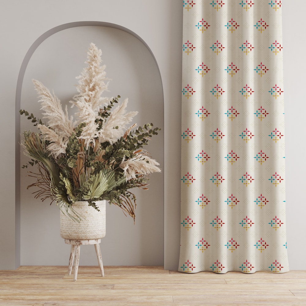 100 cotton curtains – Urban Space -Home Furnishing Store 100% Cotton Curtains for Living Room, Bedroom curtains - Pack of 2 curtains, Mosaic - Red & Blue