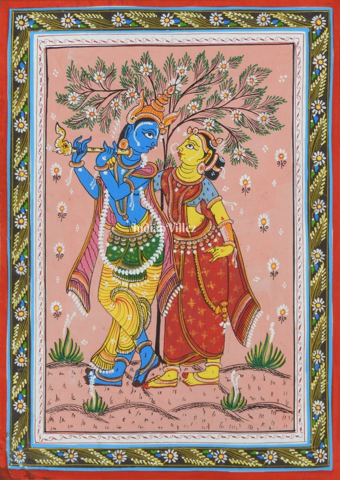 IndianVillèz Radha Krishna Pattachitra Wall Painting