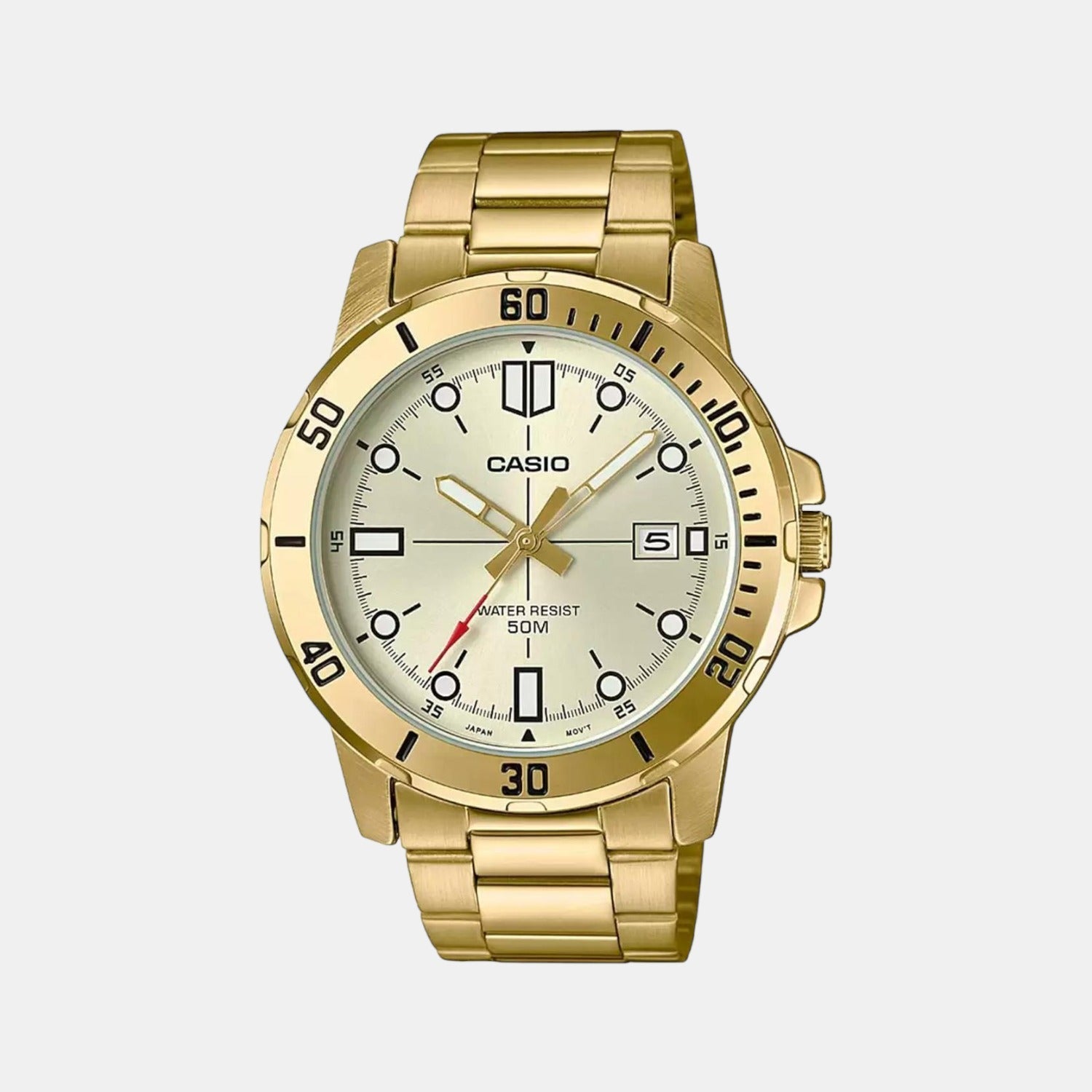 Casio Enticer Men Quartz Gold Dial Analog Stainless Steel Watch A1368