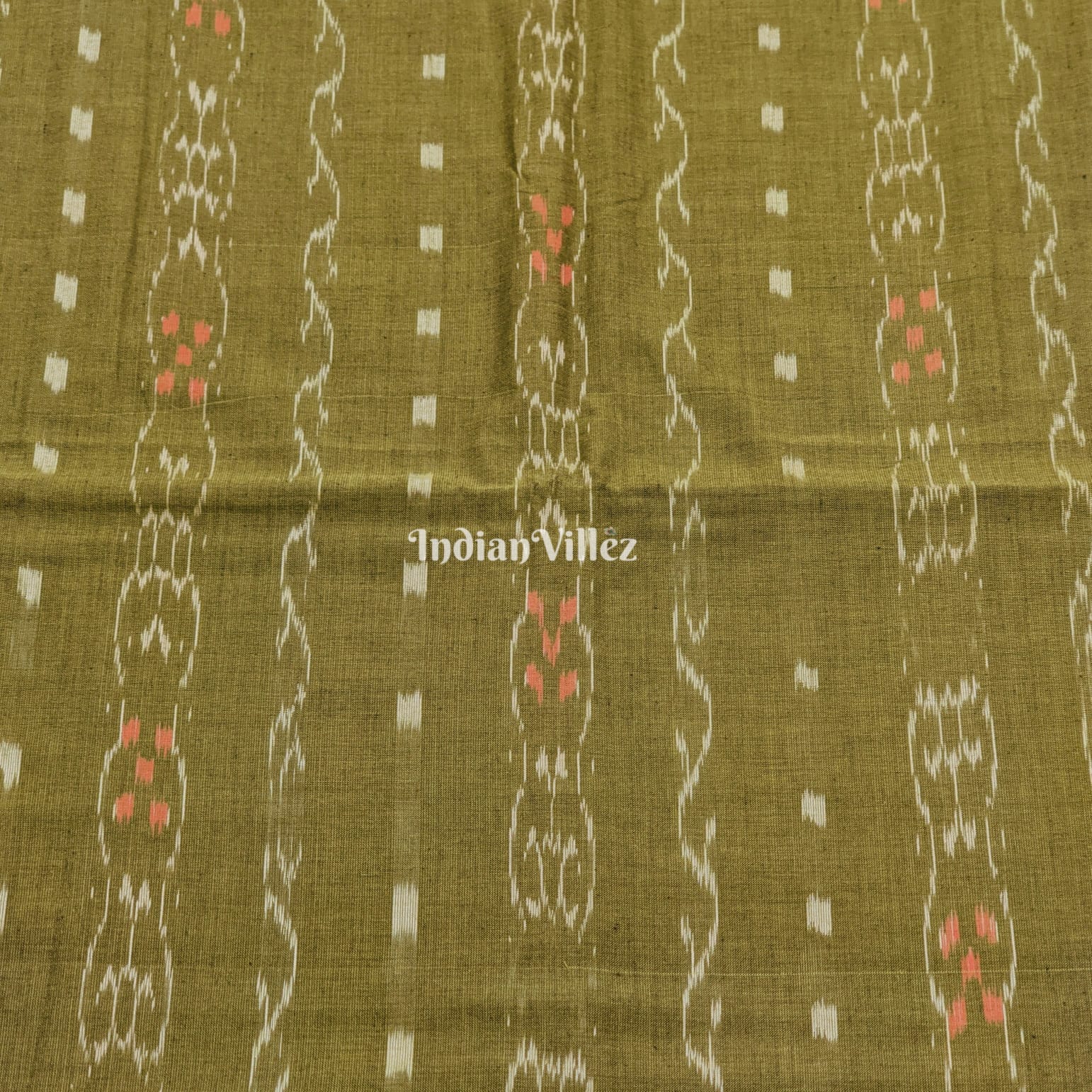 IndianVillèz Mehendi Green Tipa Design Sambalpuri Ikat Cotton Fabric - view 2