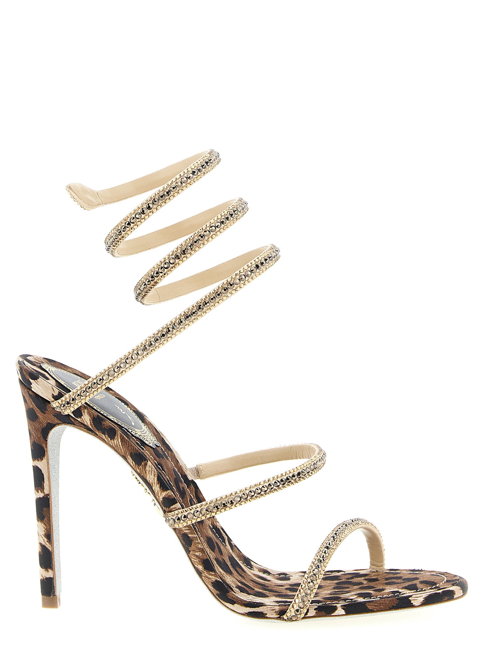 René Caovilla Cleo Leopard Sandals – 68% viscose, 32% silk